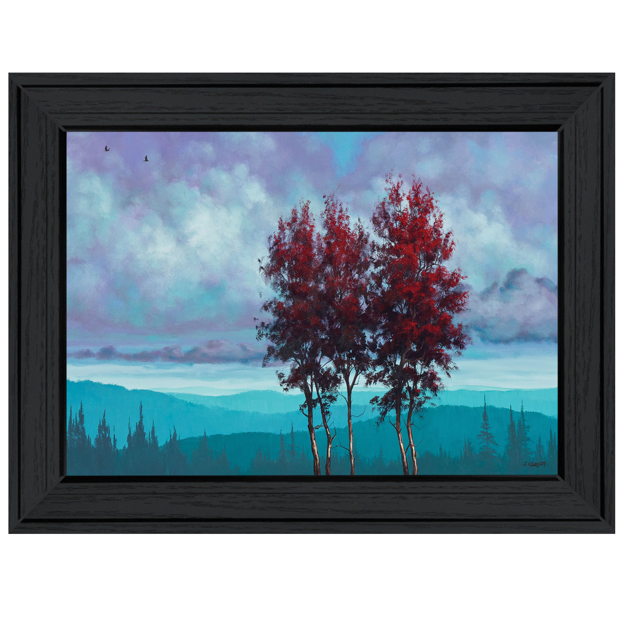 "Two Red Trees" by Tim Gagnon, Ready to Hang Framed Print, Black Frame