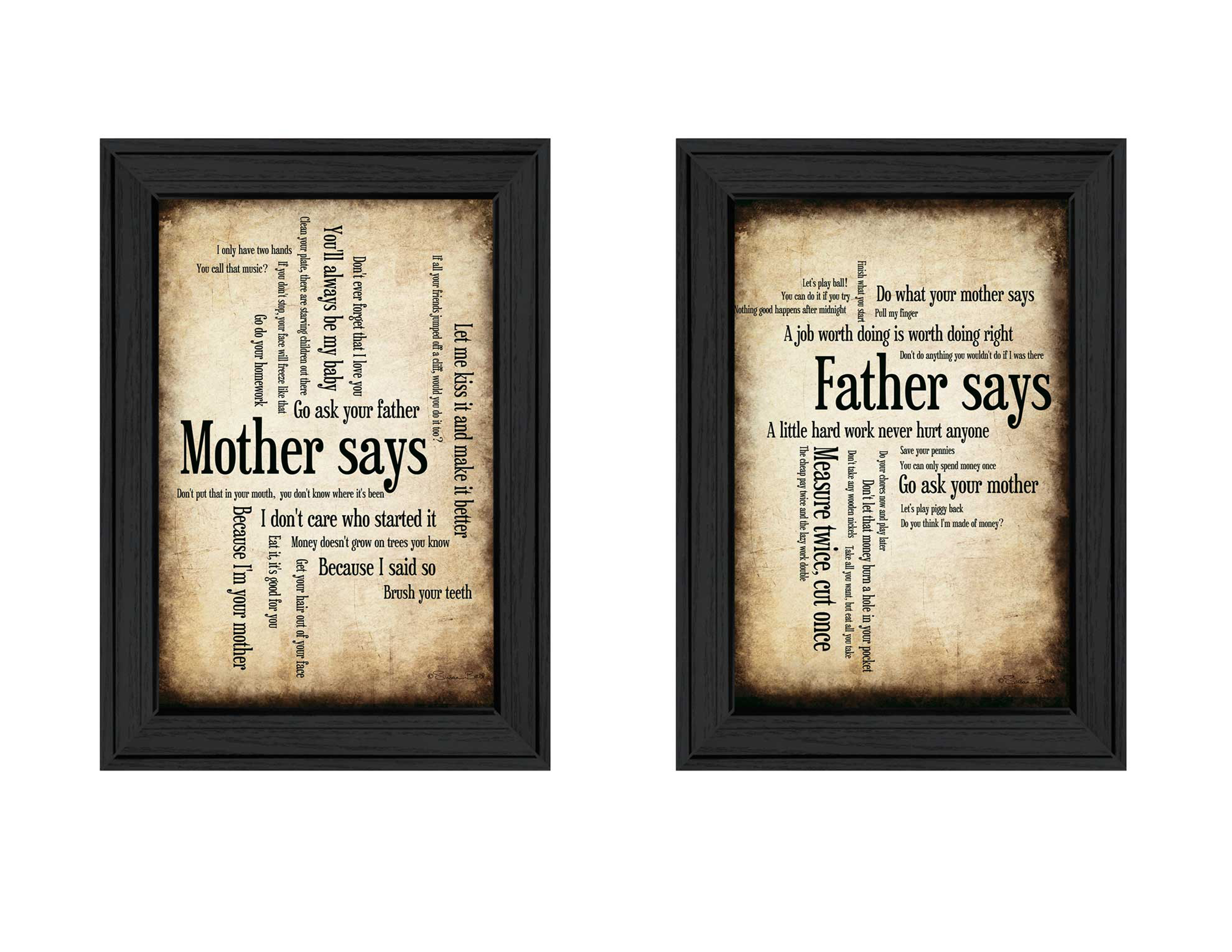 "Parents Collection" 2-Piece Vignette By Susan Ball, Printed Wall Art, Ready To Hang Framed Poster, Black Frame