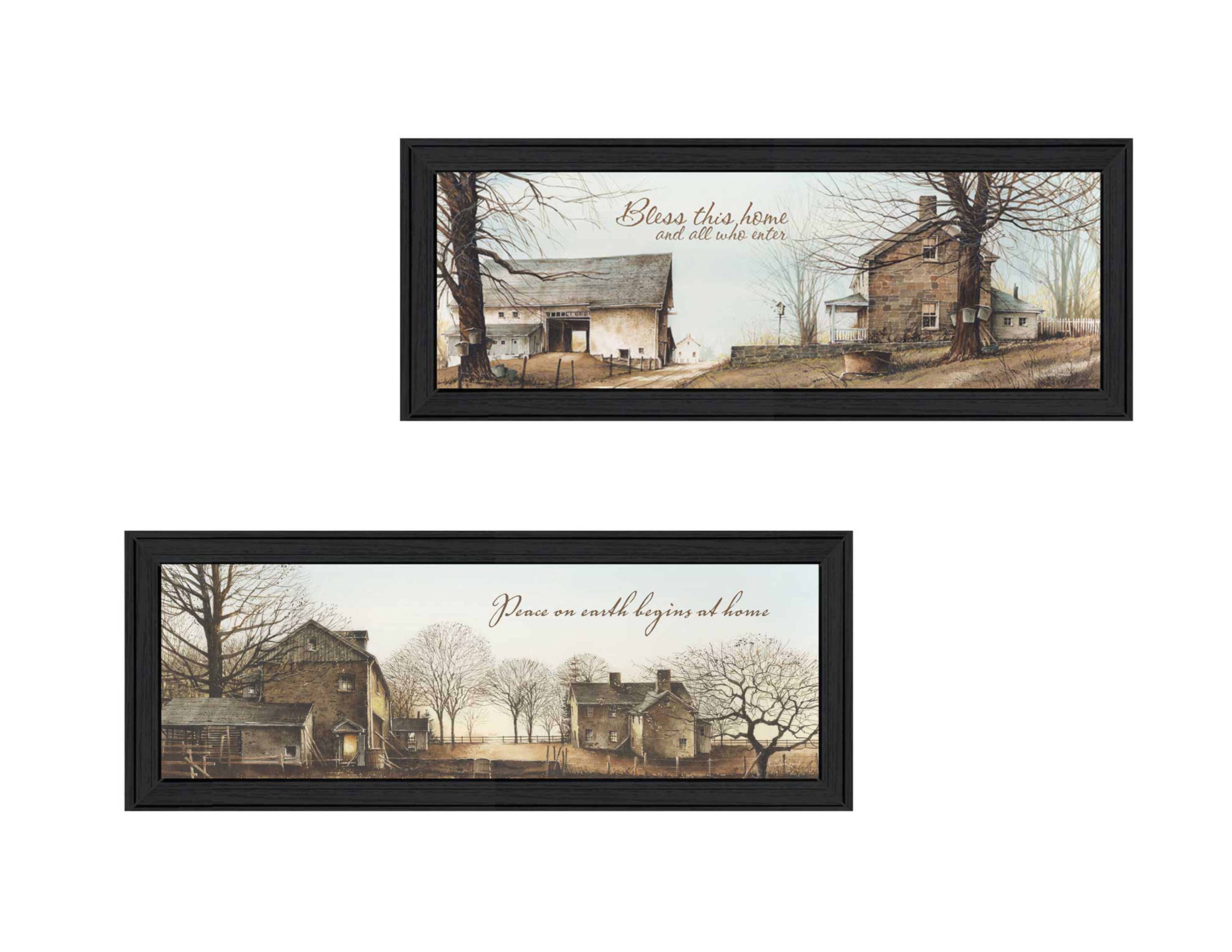 "Farms Collection" 2-Piece Vignette By John Rossini, Printed Wall Art, Ready To Hang Framed Poster, Black Frame