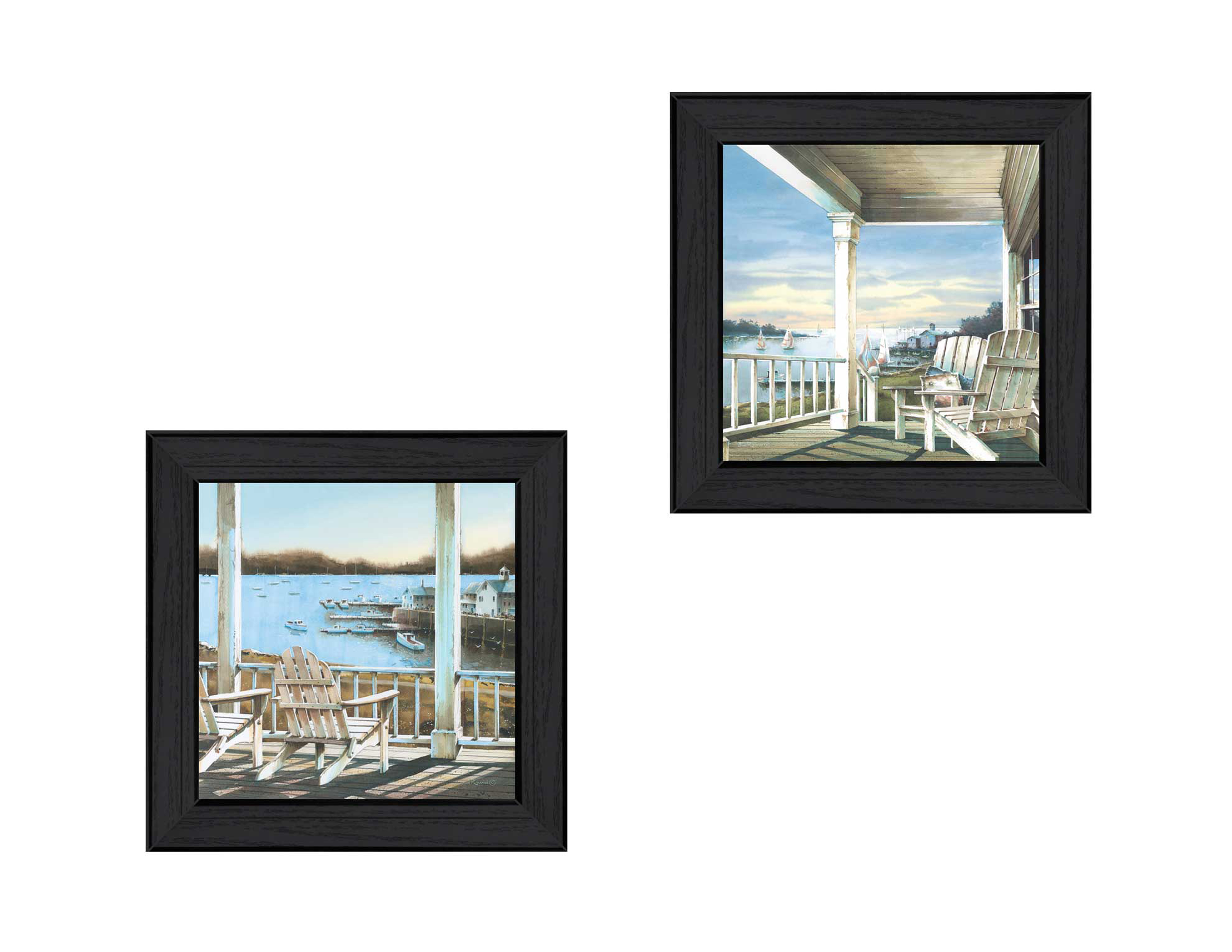 "Lake Side Collection" 2-Piece Vignette By John Rossini, Printed Wall Art, Ready To Hang Framed Poster, Black Frame