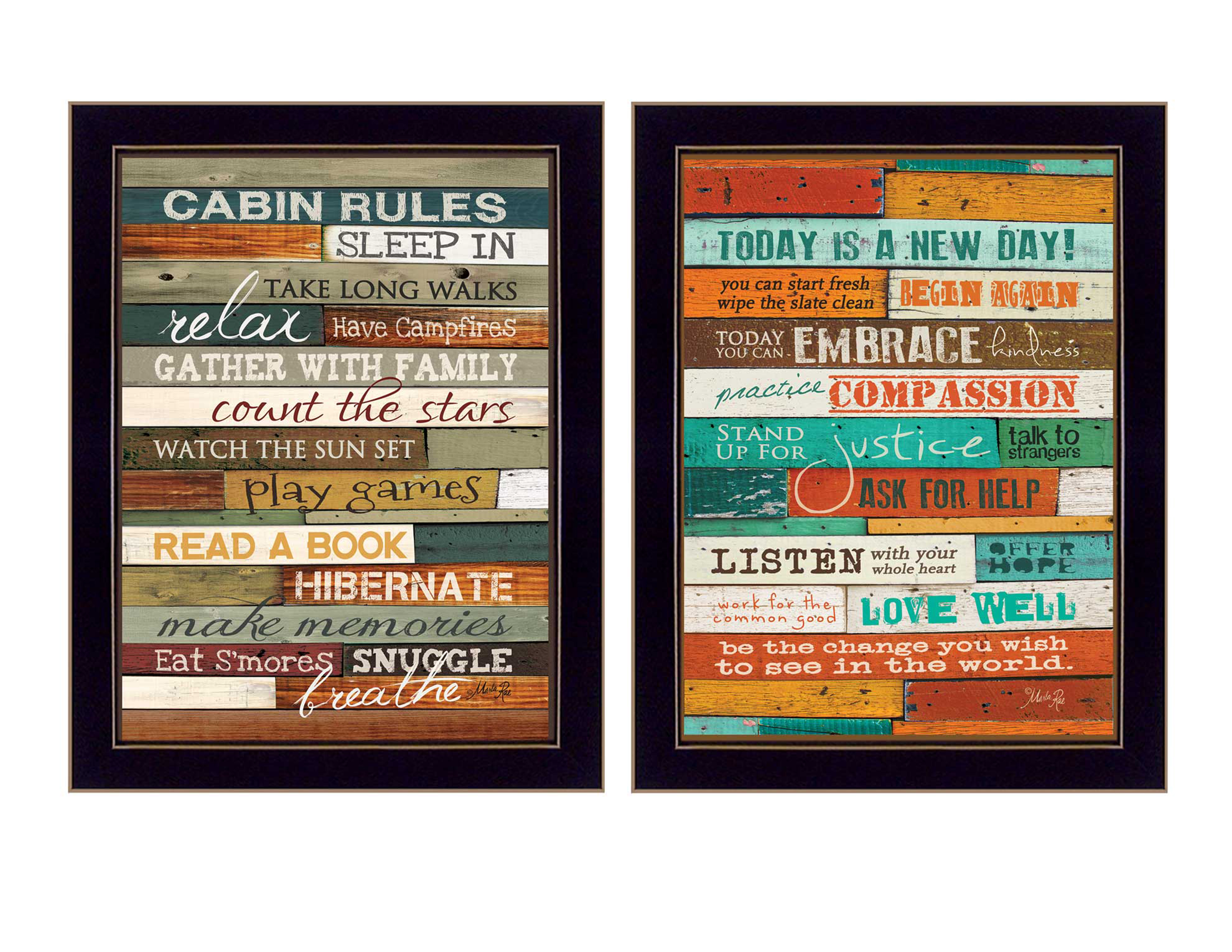 "Wood Plank Collection" 2-Piece Vignette By Marla Rae, Printed Wall Art, Ready To Hang Framed Poster, Black Frame