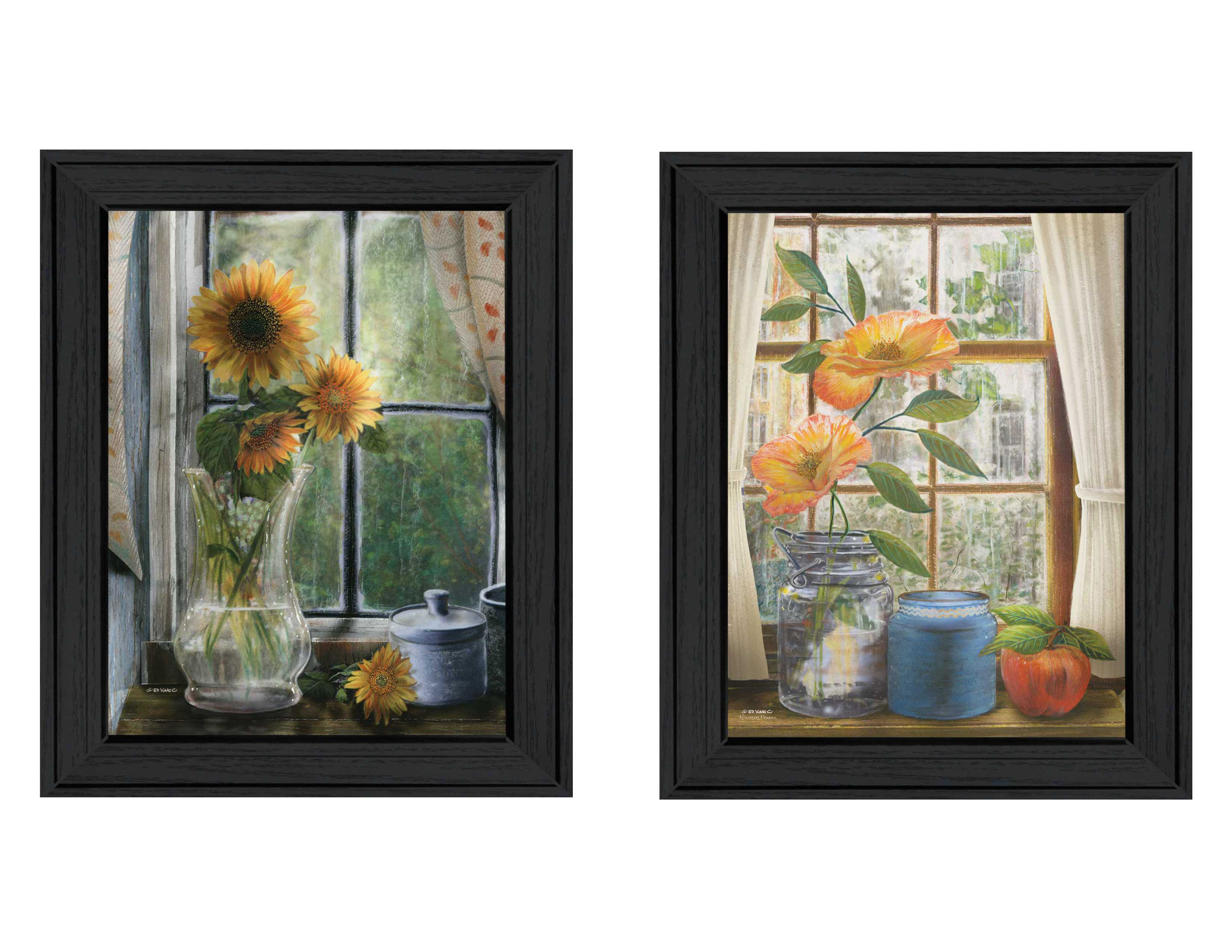 "Flowers Collection" 2-Piece Vignette By Ed Wargo, Printed Wall Art, Ready To Hang Framed Poster, Black Frame