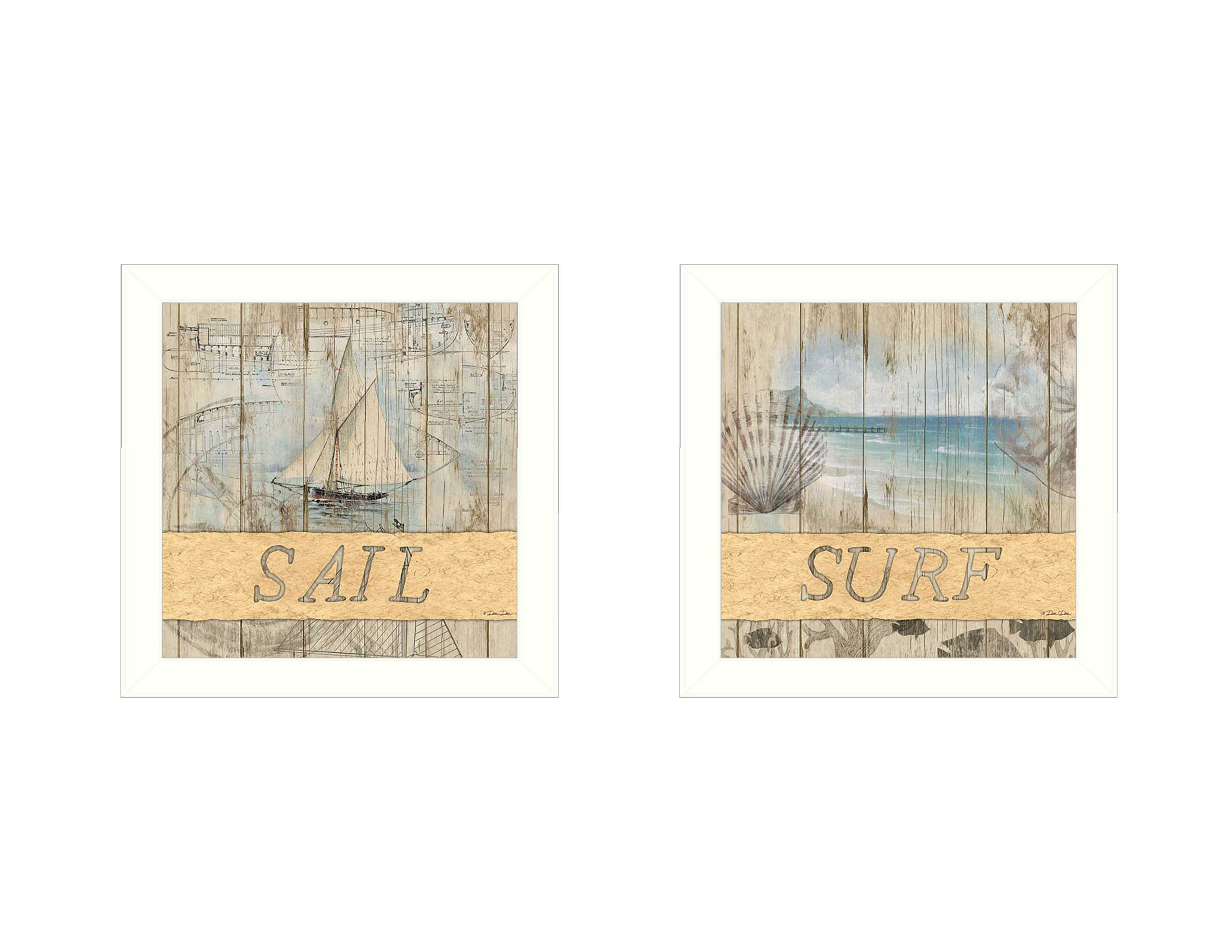 "Sail/Surf Collection" 2-Piece Vignette By Dee Dee, Printed Wall Art, Ready To Hang Framed Poster, White Frame