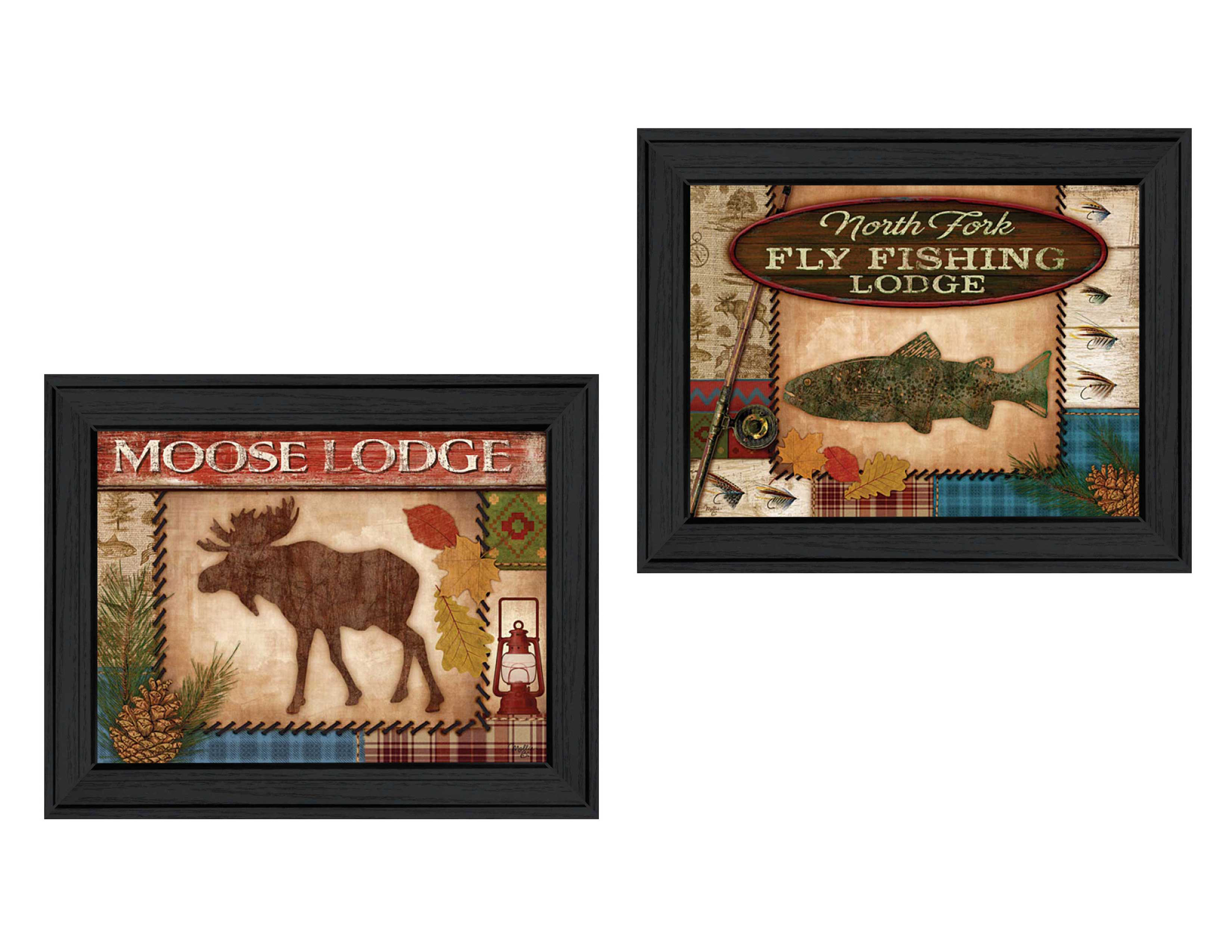 "Lodge I Collection" 2-Piece Vignette By Mollie B., Printed Wall Art, Ready To Hang Framed Poster, Black Frame