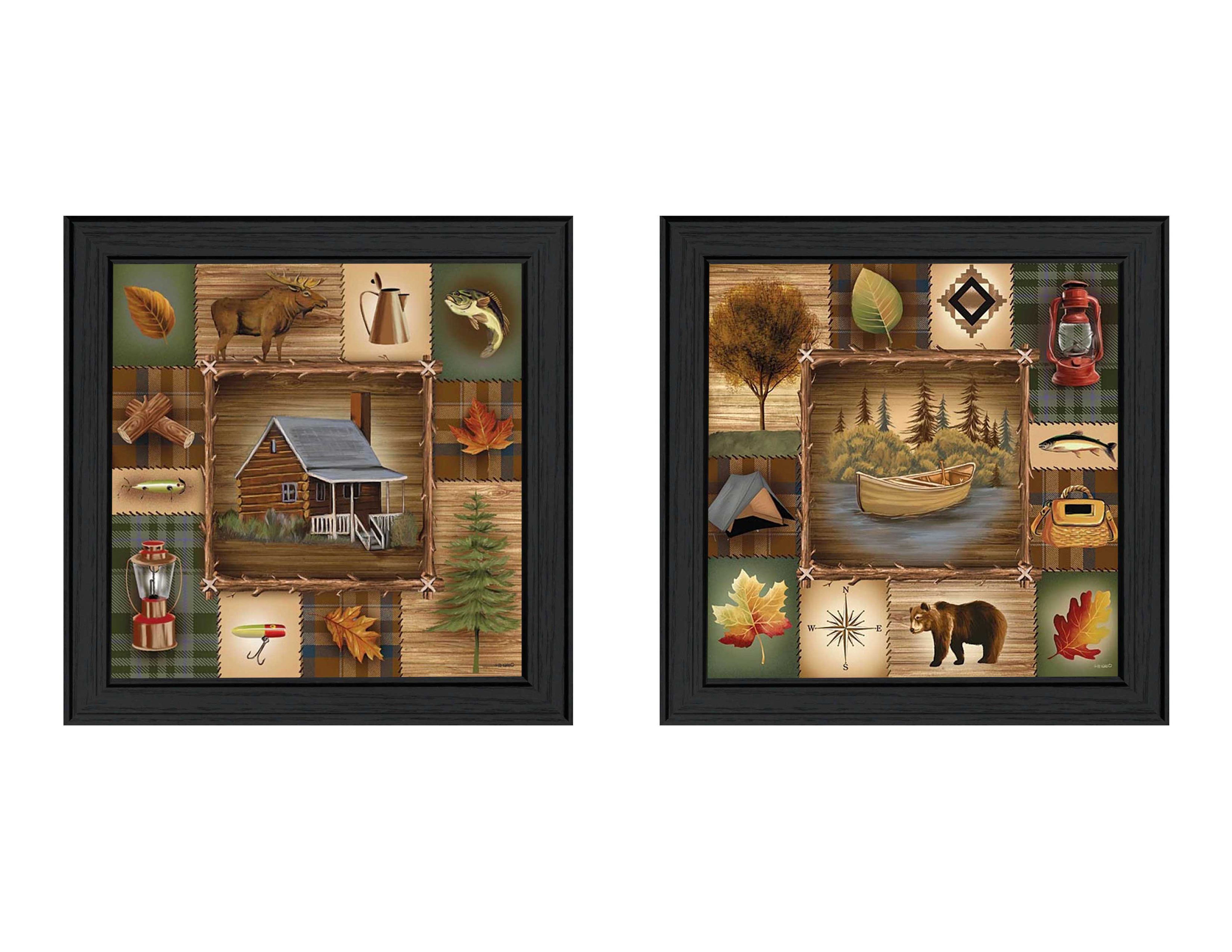 "Up North Collection" 2-Piece Vignette By Ed Wargo, Printed Wall Art, Ready To Hang Framed Poster, Black Frame