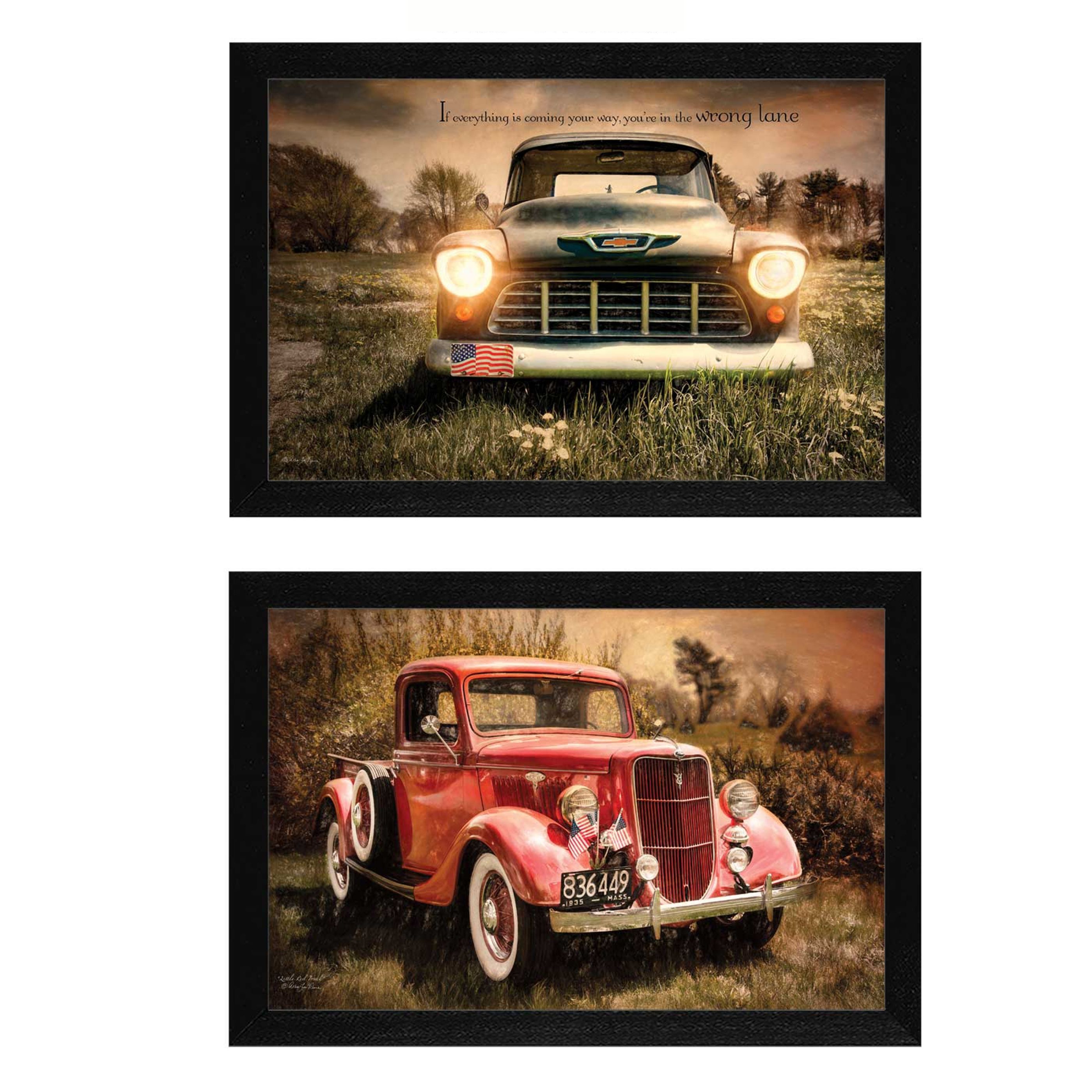"Vintage Trucks Collection" 2-Piece Vignette By Robin-Lee Vieira, Printed Wall Art, Ready To Hang Framed Poster, Black Frame