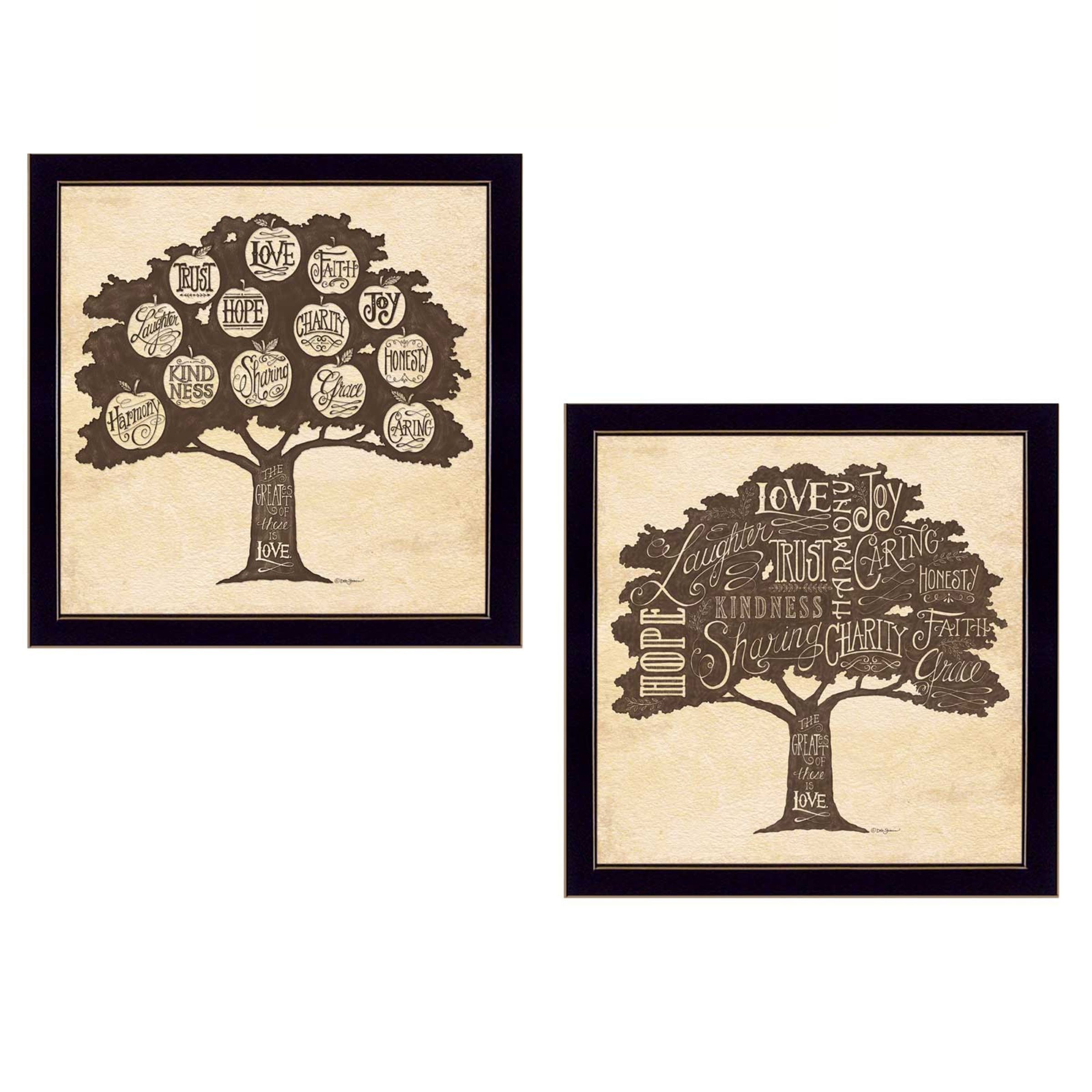 "Family Trees Collection" 2-Piece Vignette By Debbie Strain, Printed Wall Art, Ready To Hang Framed Poster, Black Frame