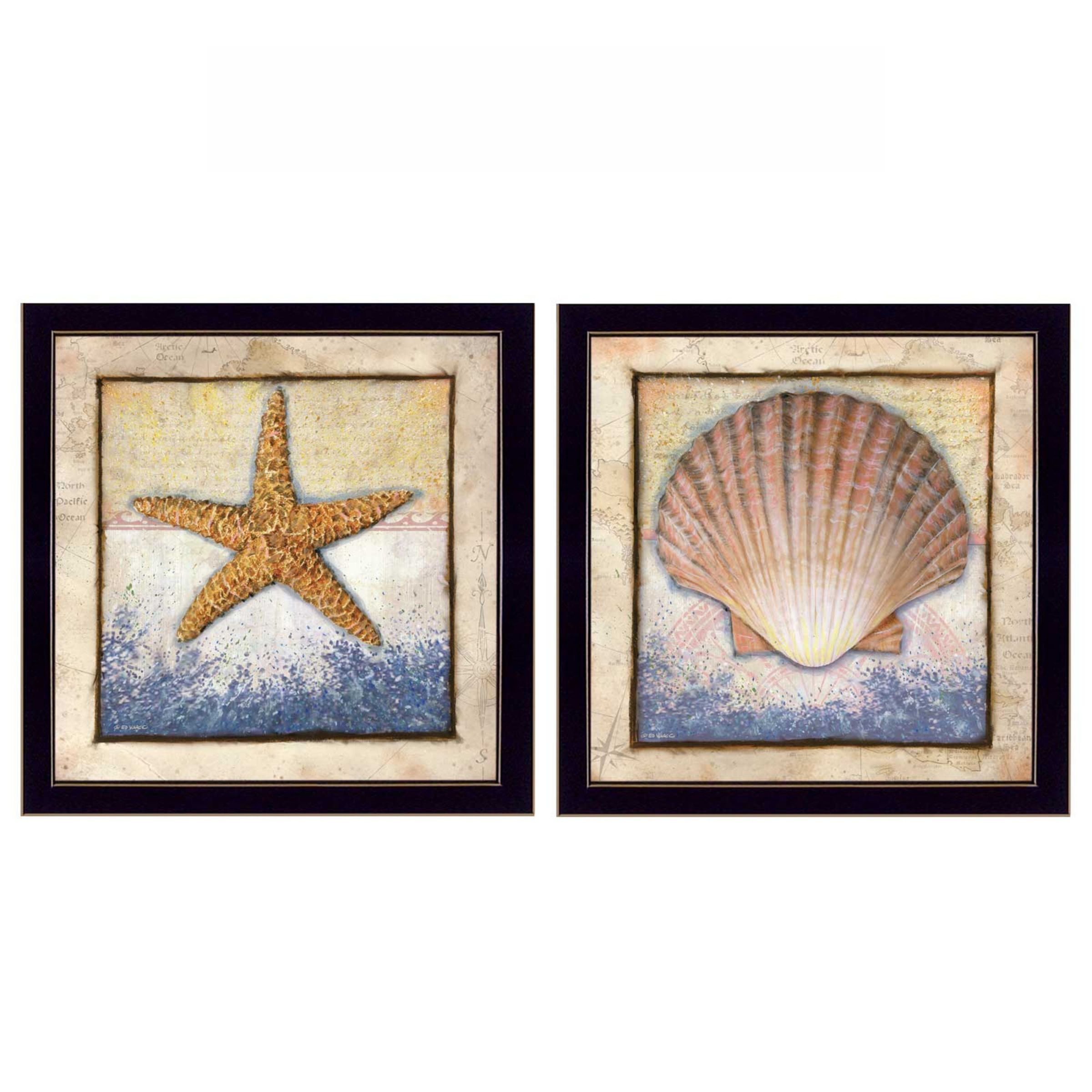"Sea Journey Collection" 2-Piece Vignette By Ed Wargo, Printed Wall Art, Ready To Hang Framed Poster, Black Frame