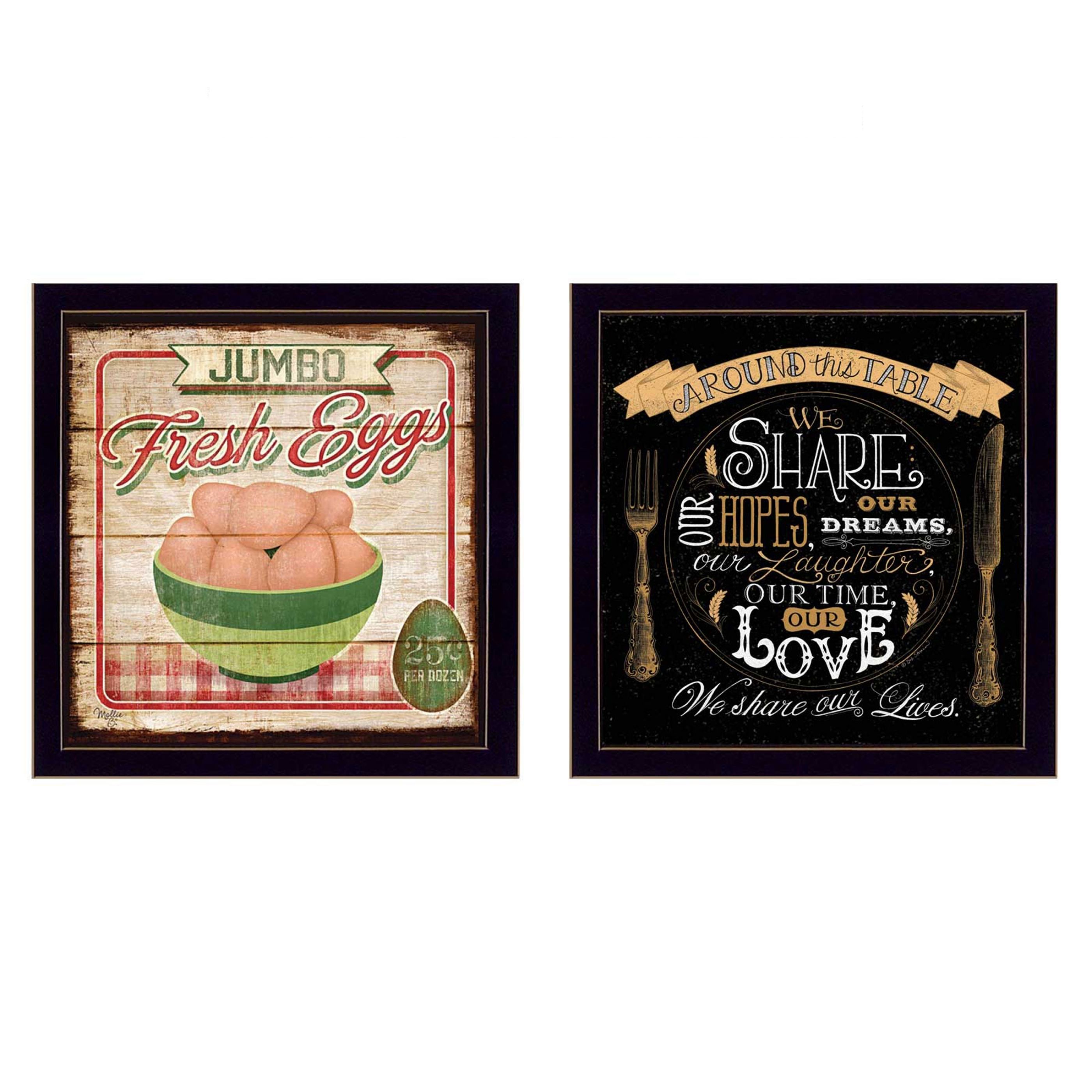 "Around the Table Collection" 2-Piece Vignette By Mollie B. and D. Strain, Printed Wall Art, Ready To Hang Framed Poster, Black Frame