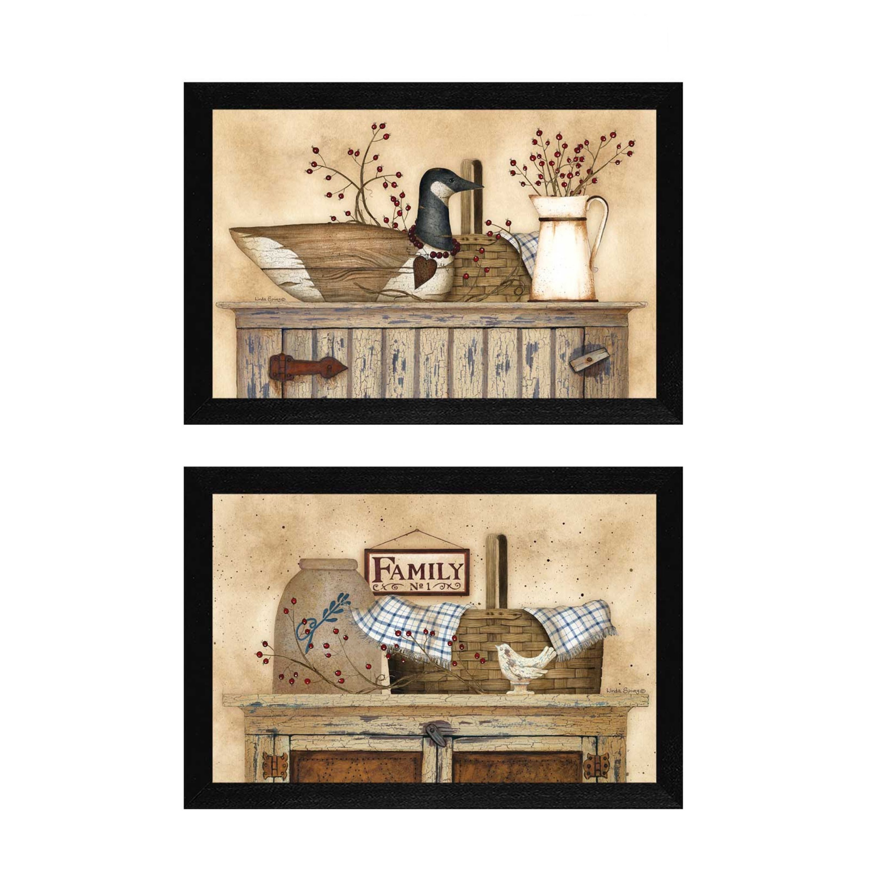 "Rustic Still Life Collection" 2-Piece Vignette By Linda Spivey, Printed Wall Art, Ready To Hang Framed Poster, Black Frame