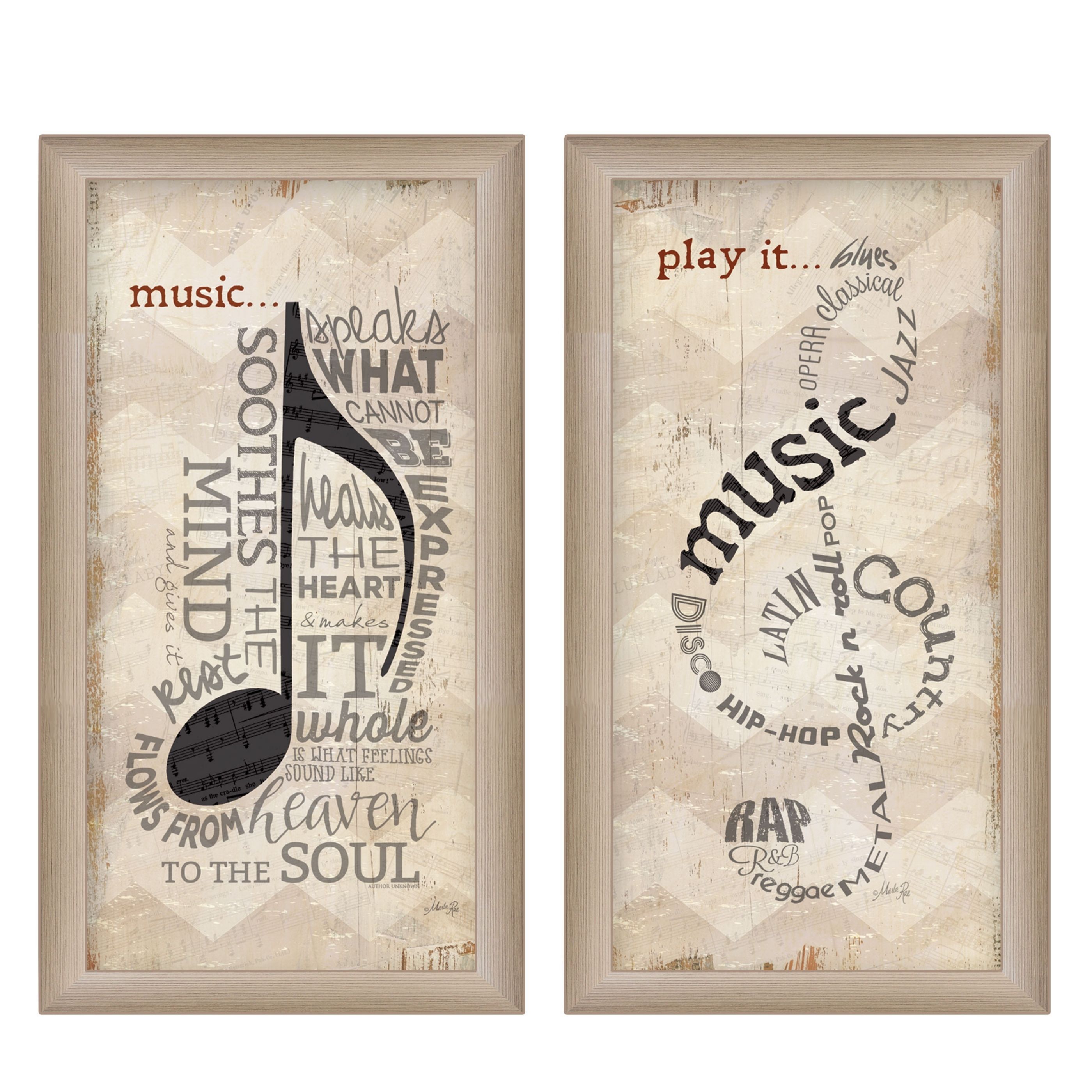"Music Collection" 2-Piece Vignette By Marla Rae, Printed Wall Art, Ready To Hang Framed Poster, Beige Frame
