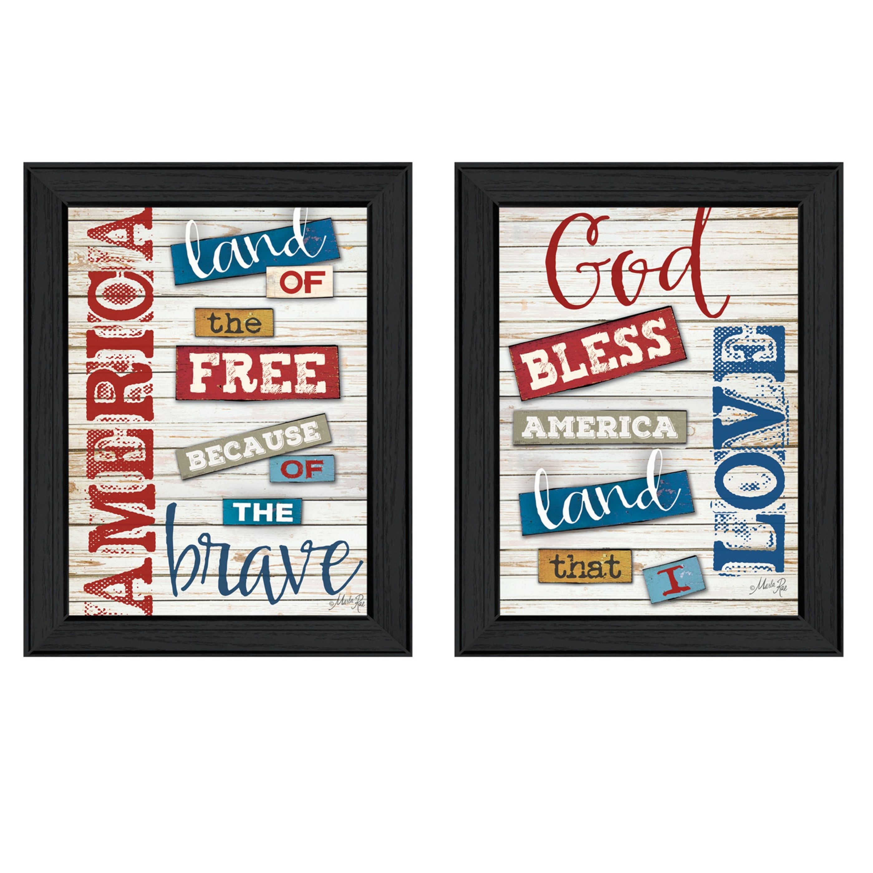 "American Collection" 2-Piece Vignette By Marla Rae, Printed Wall Art, Ready To Hang Framed Poster, Black Frame