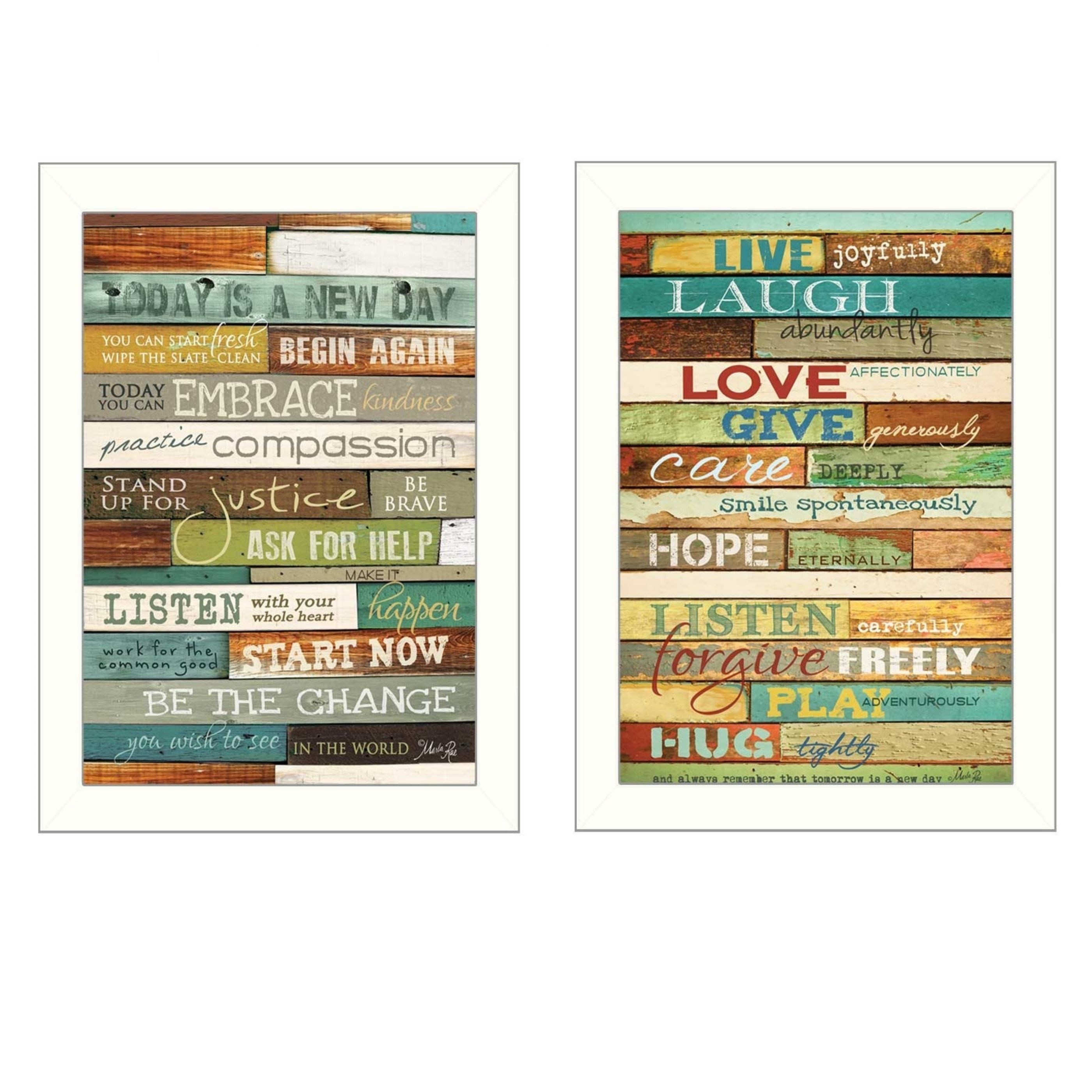 "Today is a New Day Collection" 2-Piece Vignette By Marla Rae, Printed Wall Art, Ready To Hang Framed Poster, White Frame