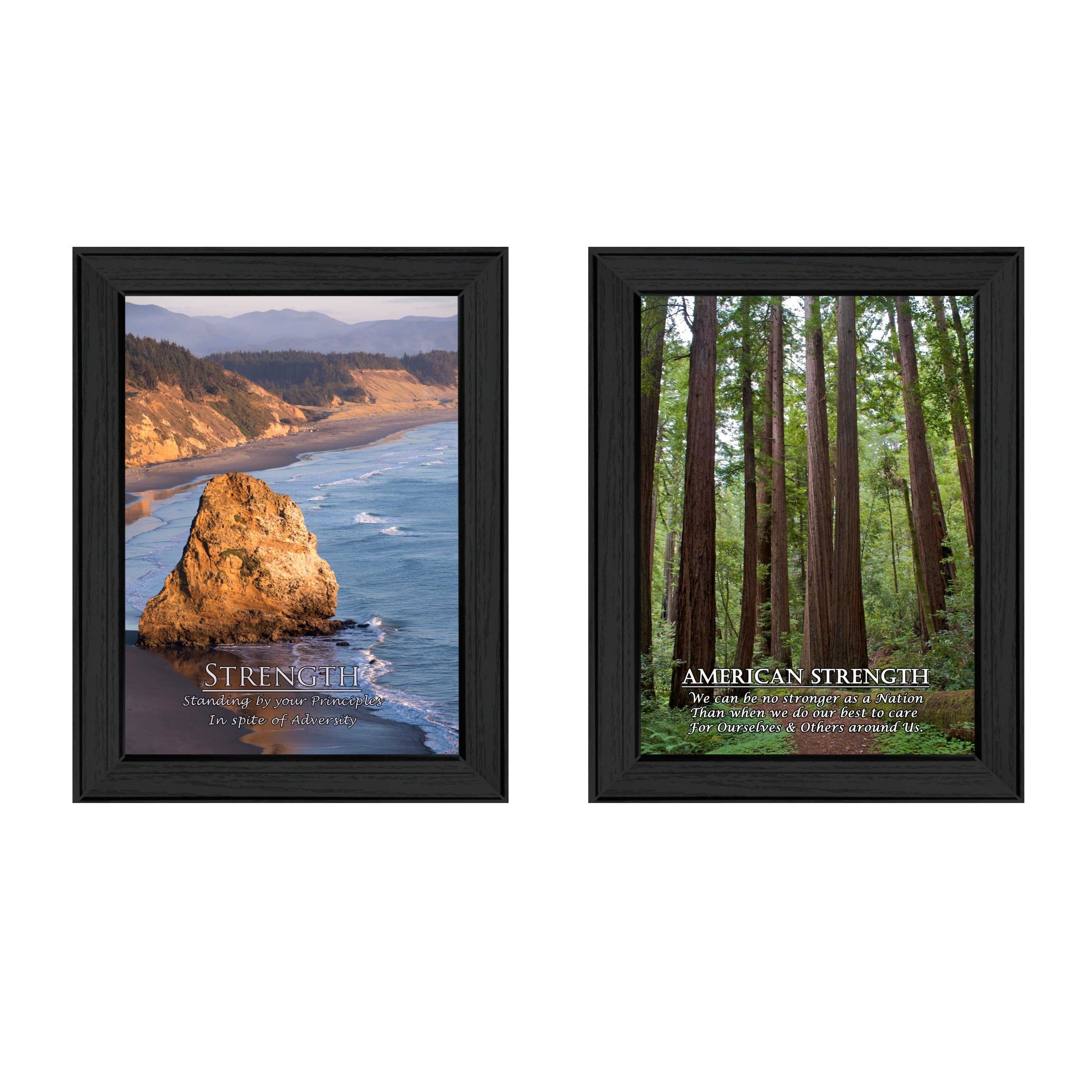 "Strength Collection" 2-Piece Vignette By Trendy Decor4U, Printed Wall Art, Ready To Hang Framed Poster, Black Frame
