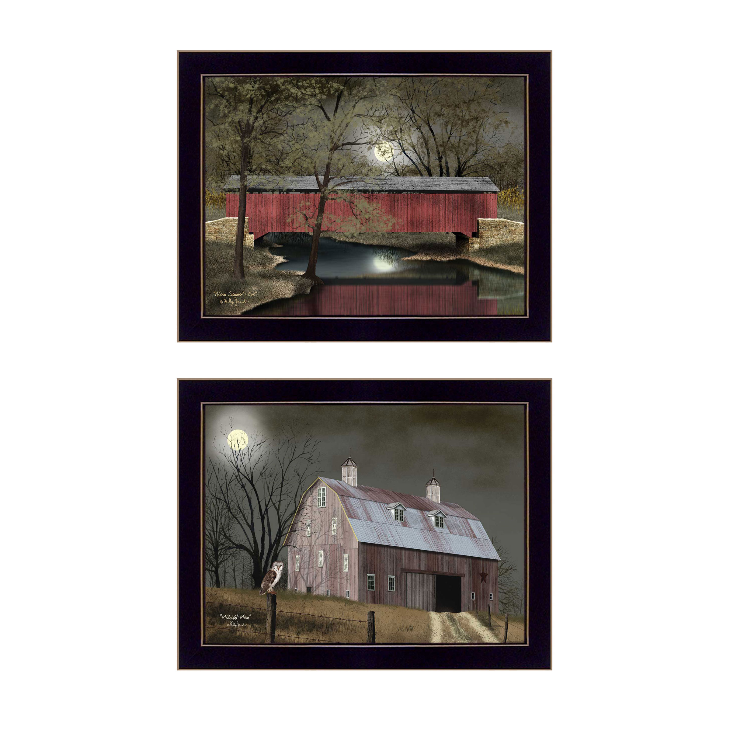 "Midnight Moon Collection" 2-Piece Vignette By Billy Jacobs, Printed Wall Art, Ready To Hang Framed Poster, Black Frame