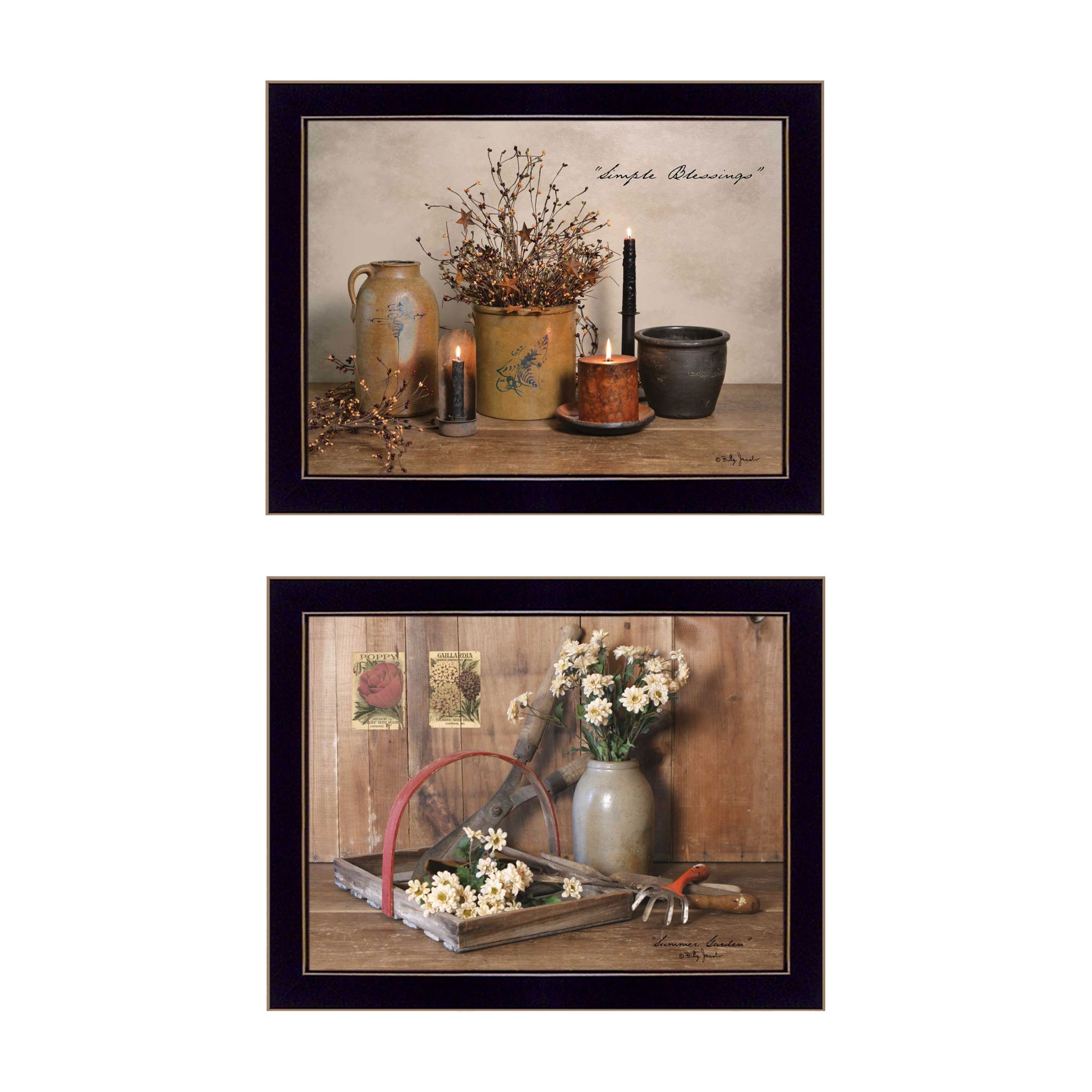 "Simple Blessings Collection" 2-Piece Vignette By Billy Jacobs, Printed Wall Art, Ready To Hang Framed Poster, Black Frame