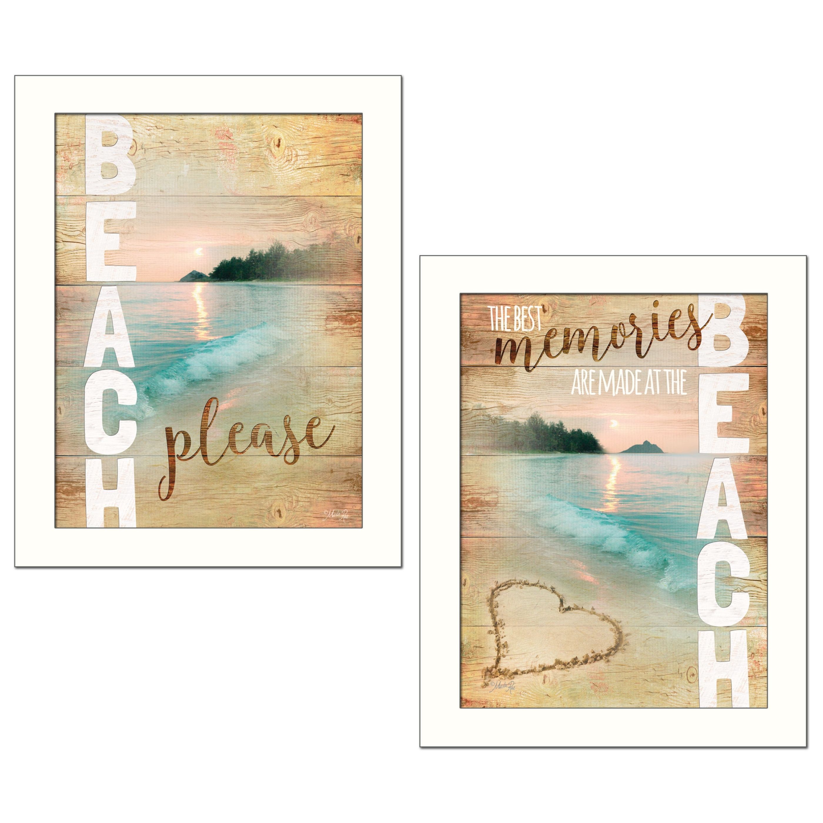 "Beach Please Collection" 2-Piece Vignette By Marla Rae, Printed Wall Art, Ready To Hang Framed Poster, White Frame