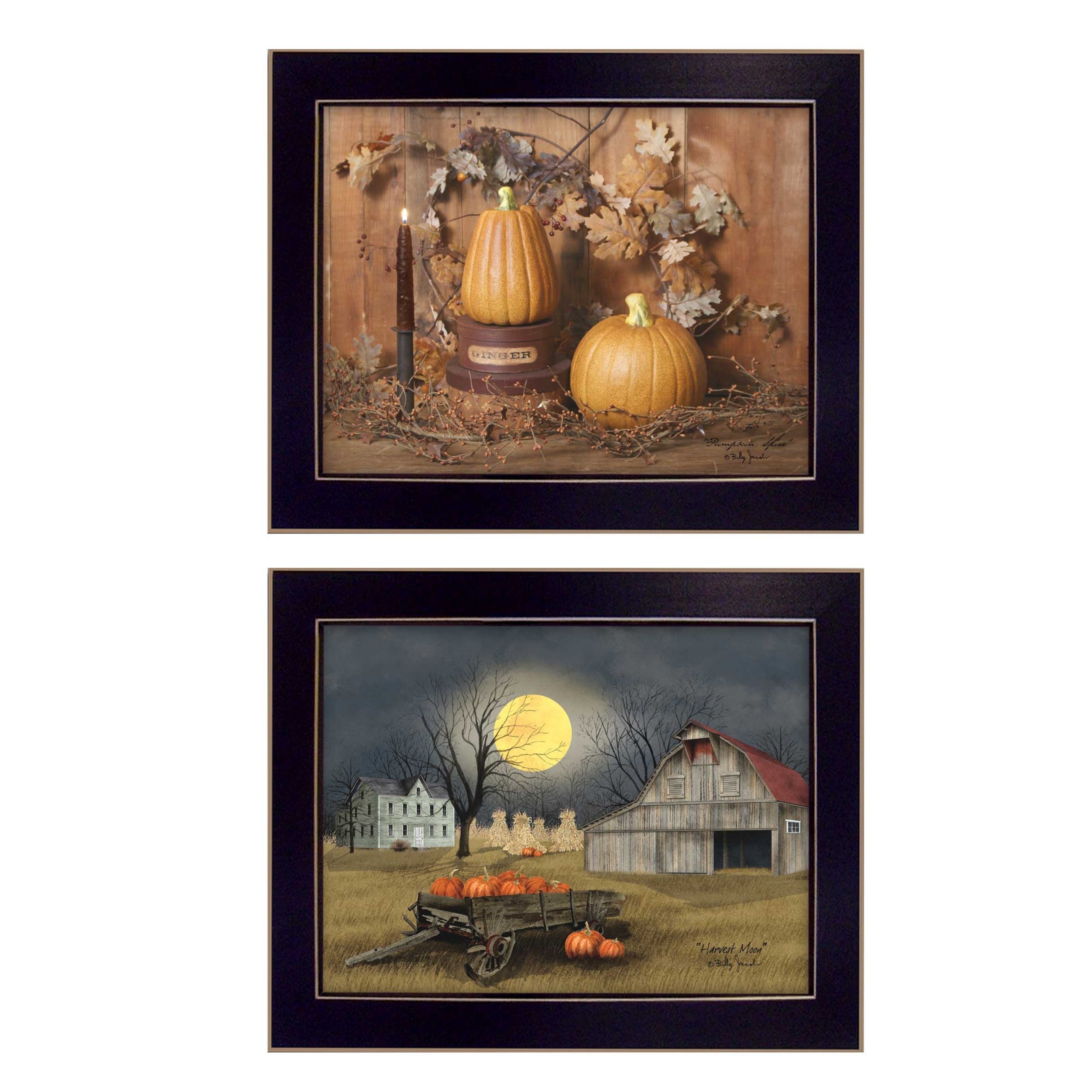 "Pumpkin Space Harvest Collection" 2-Piece Vignette By Billy Jacobs, Printed Wall Art, Ready To Hang Framed Poster, Black Frame