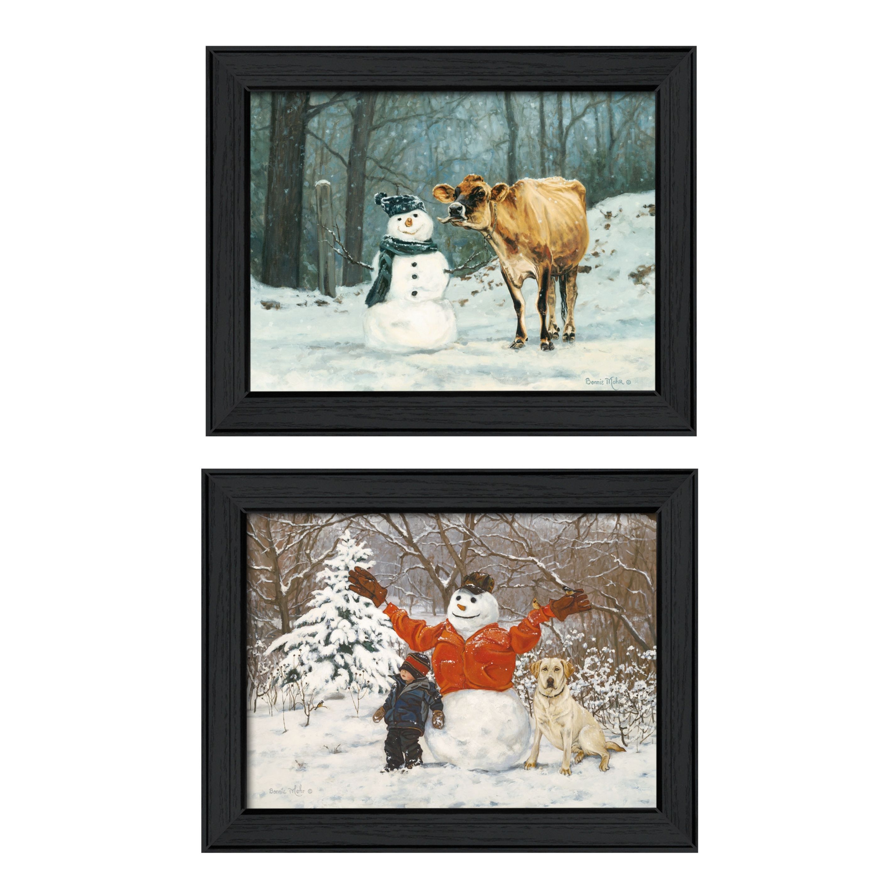 "Snow Buddies Collection" 2-Piece Vignette By Bonnie Mohr, Printed Wall Art, Ready To Hang Framed Poster, Black Frame
