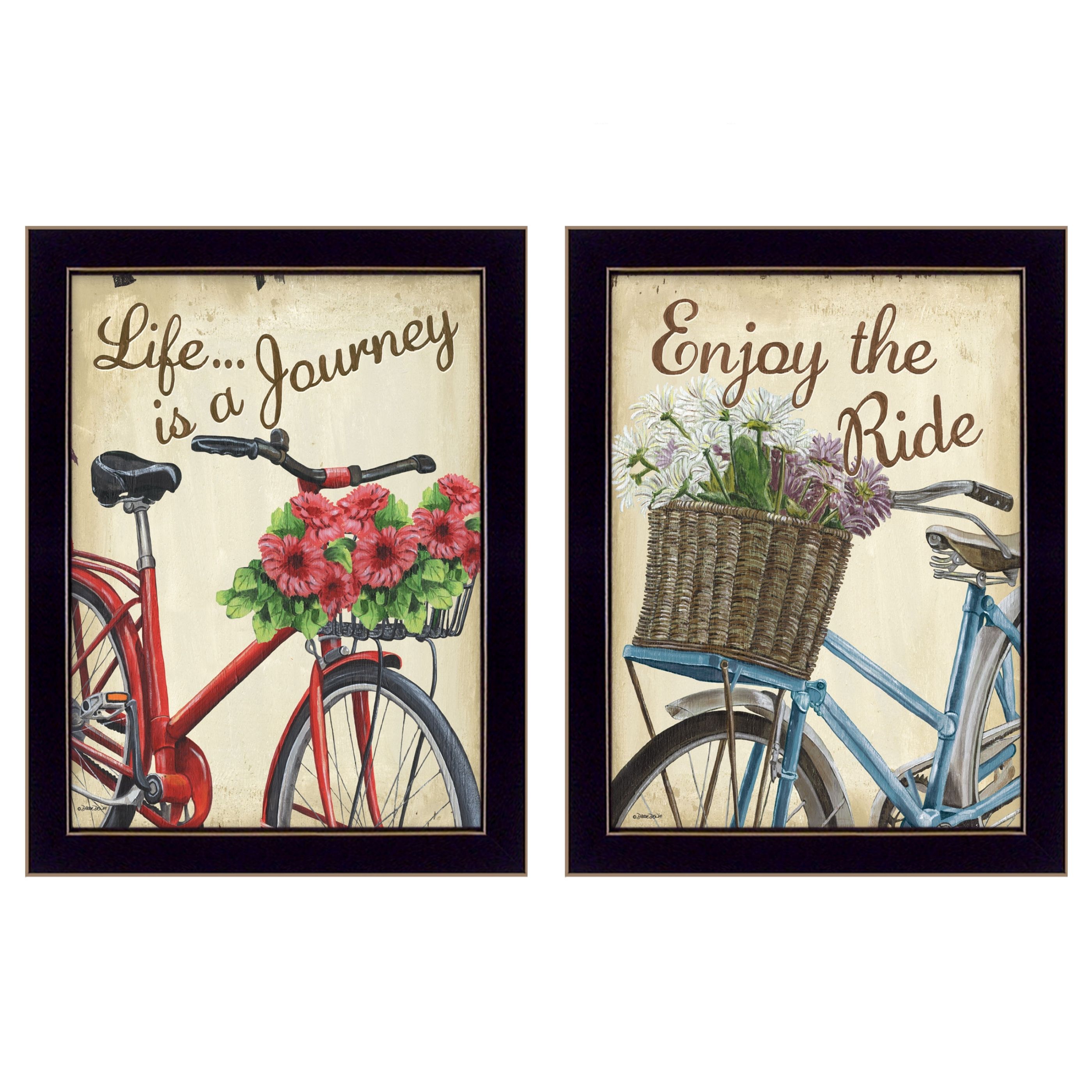 "Vintage Bicycles Collection" 2-Piece Vignette By Debbie DeWitt, Printed Wall Art, Ready To Hang Framed Poster, Black Frame