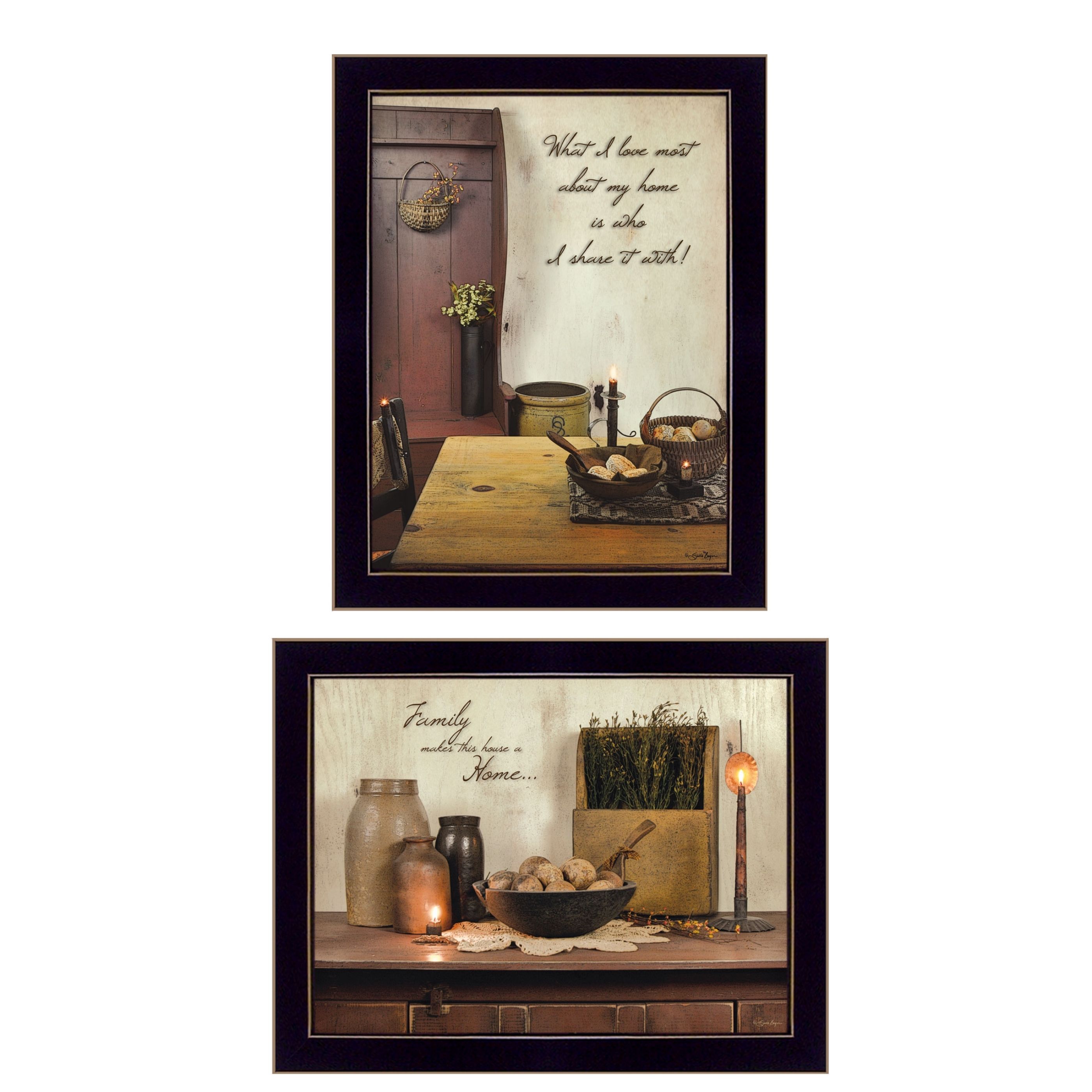 "Home and Family Collection" 2-Piece Vignette By Susan Boyer, Printed Wall Art, Ready To Hang Framed Poster, Black Frame