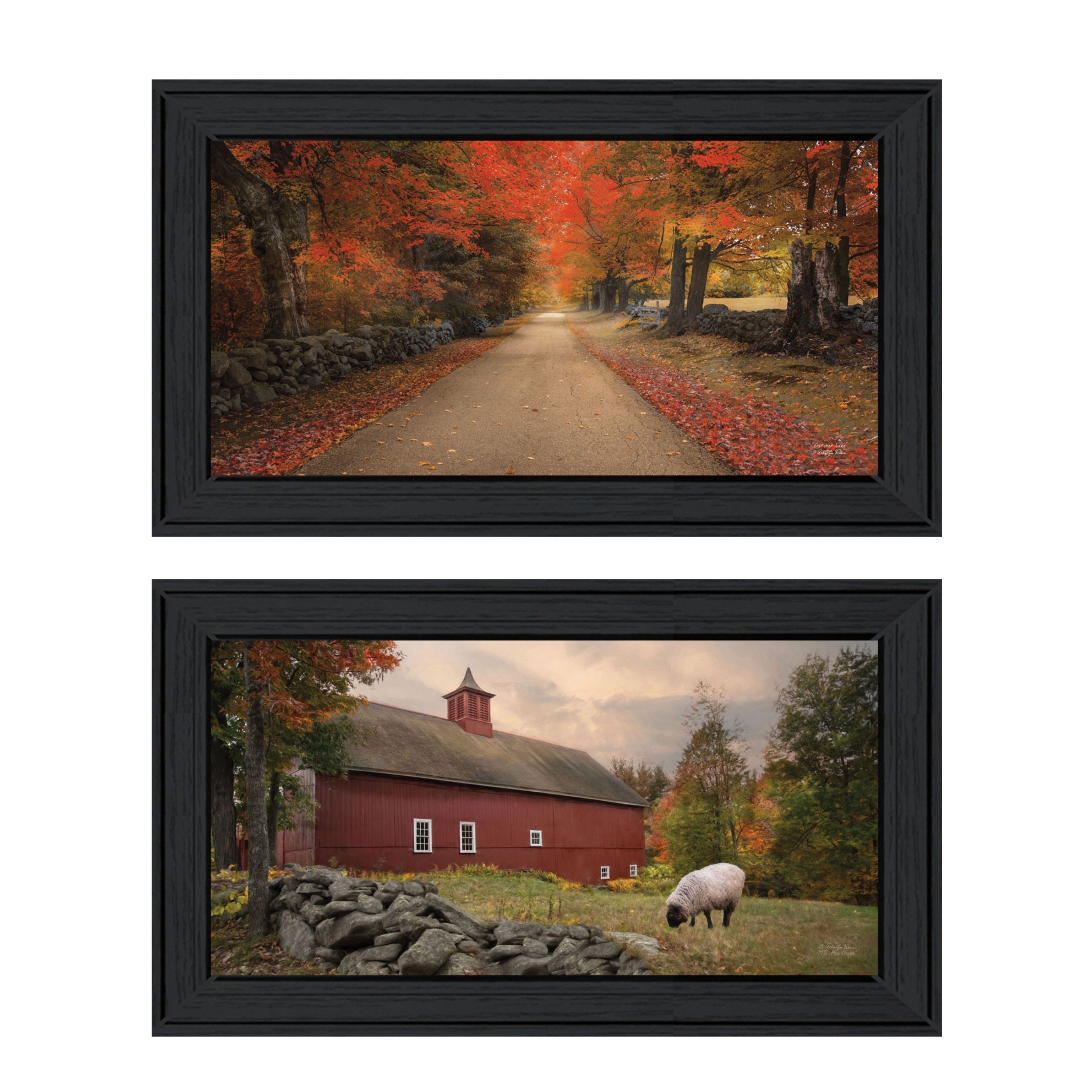 "October Lane Collection" 2-Piece Vignette By Robin-Lee Vieira, Printed Wall Art, Ready To Hang Framed Poster, Black Frame