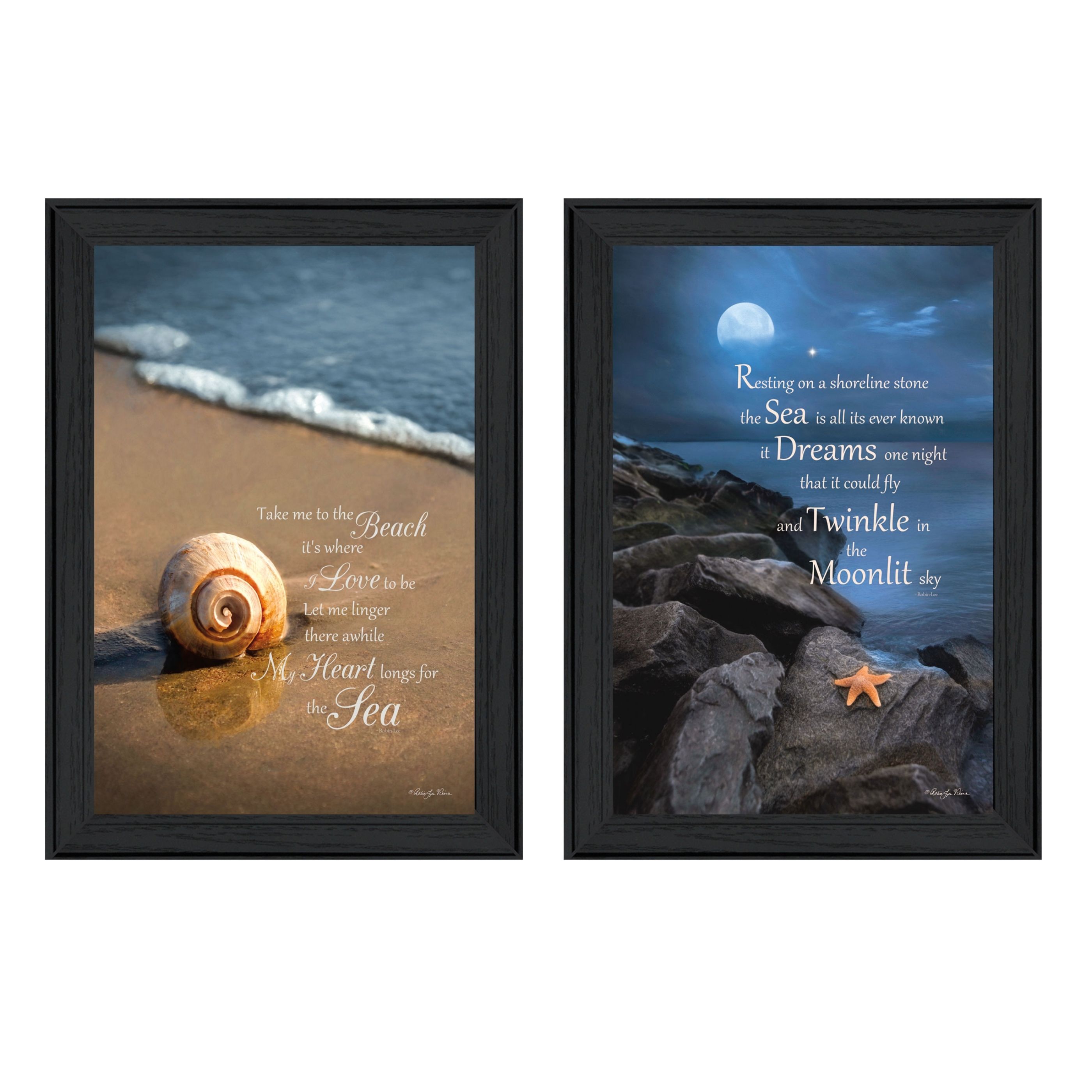 "Sea Dream Collection" 2-Piece Vignette By Robin-Lee Vieira, Printed Wall Art, Ready To Hang Framed Poster, Black Frame
