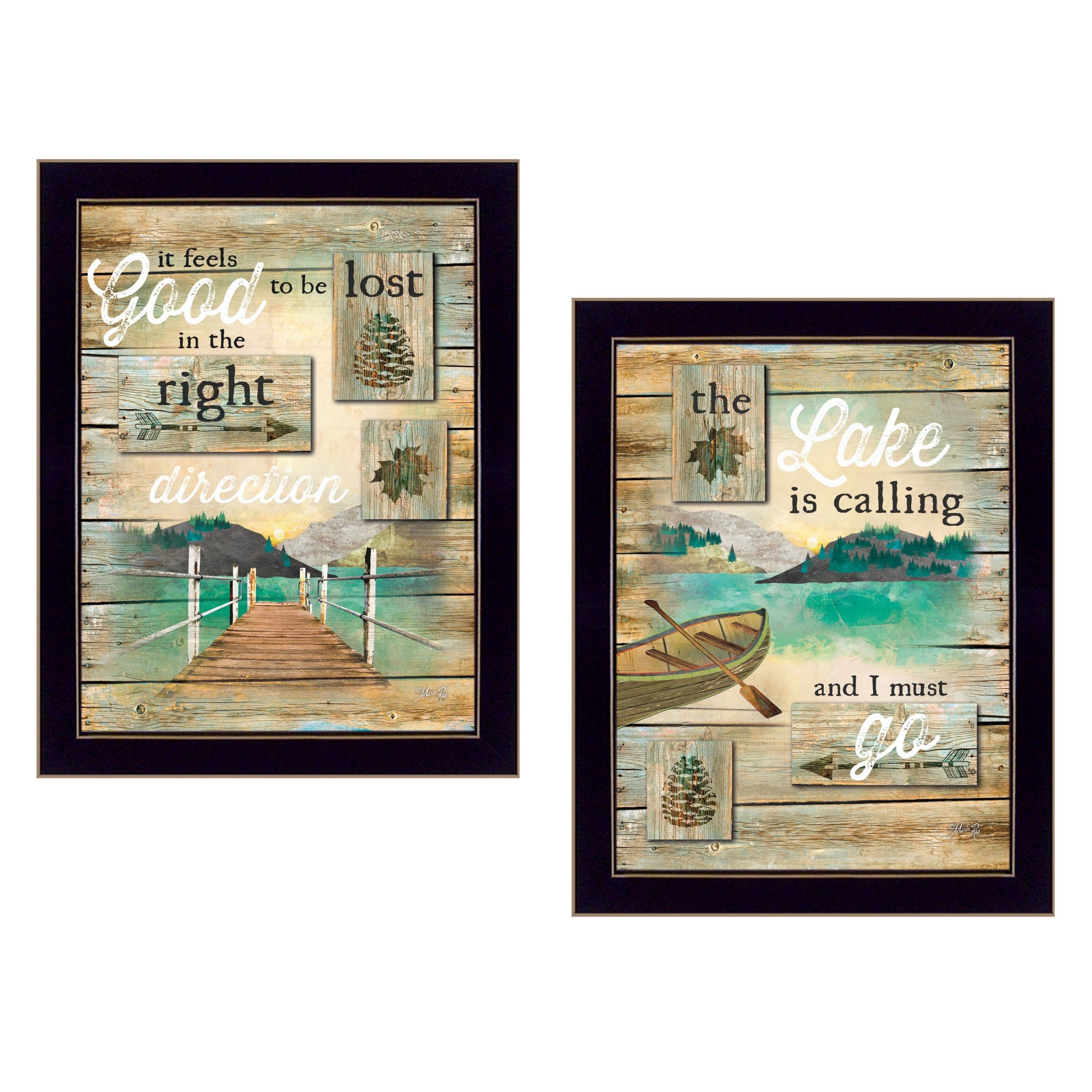 "Lost in the Right Direction Collection" 2-Piece Vignette By Marla Rae, Printed Wall Art, Ready To Hang Framed Poster, Black Frame