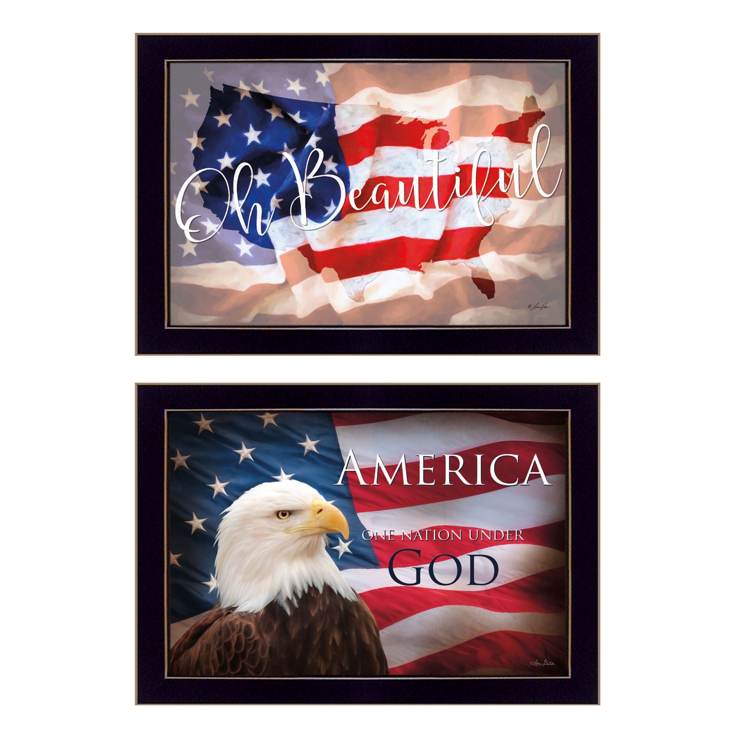 "Oh Beautiful America Collection" 2-Piece Vignette By L. Rader and L. Deiter, Printed Wall Art, Ready To Hang Framed Poster, Black Frame