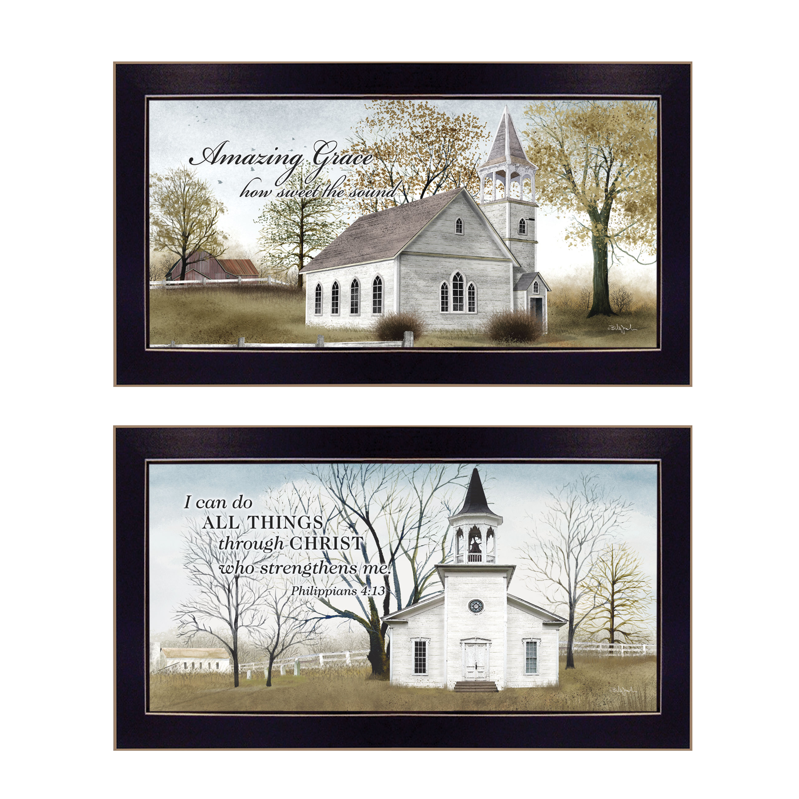 "Amazing Grace Collection" 2-Piece Vignette By Billy Jacobs, Printed Wall Art, Ready To Hang Framed Poster, Black Frame