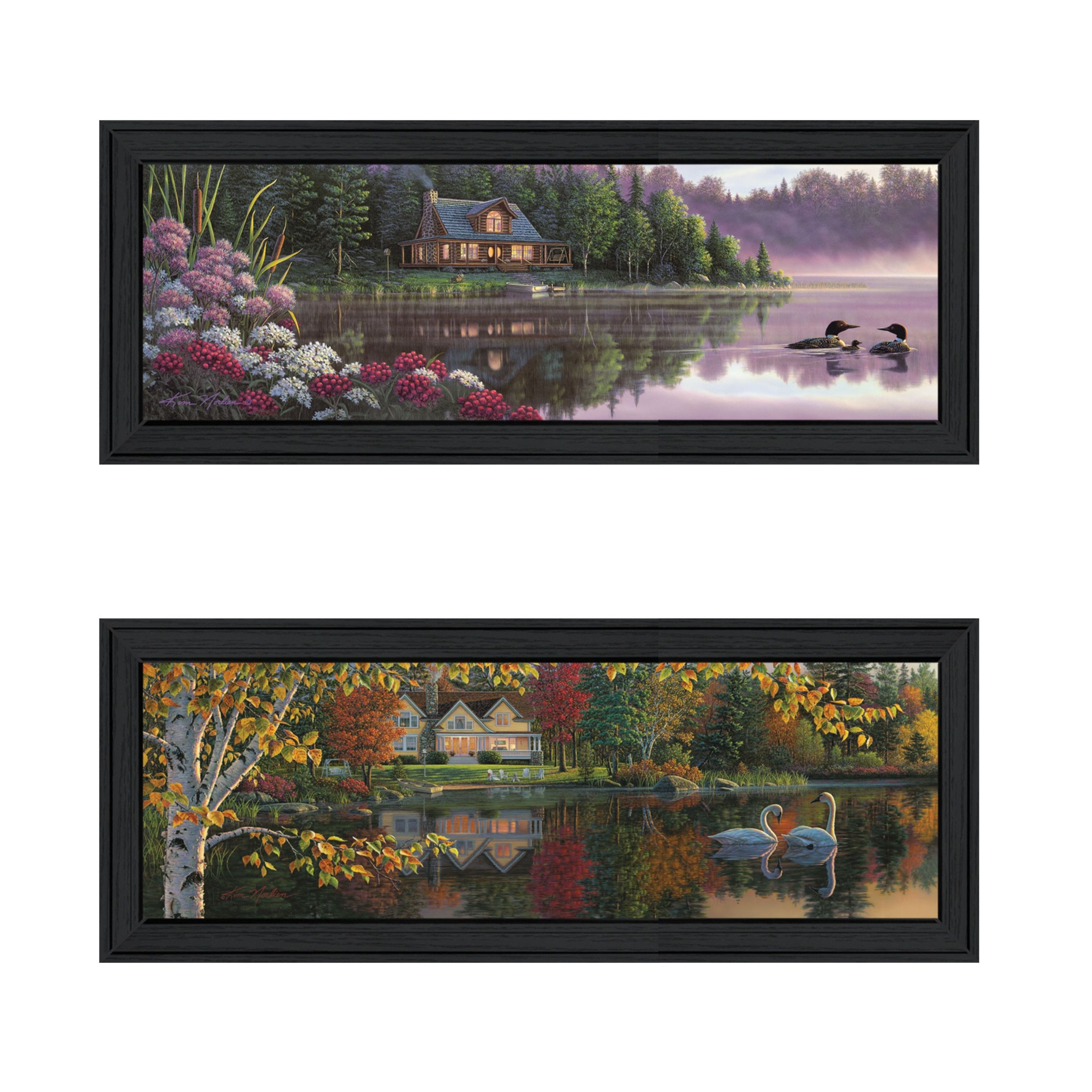 "Lake Panoramic Beauty Collection" 2-Piece Vignette By Kim Norlien, Printed Wall Art, Ready To Hang Framed Poster, Black Frame