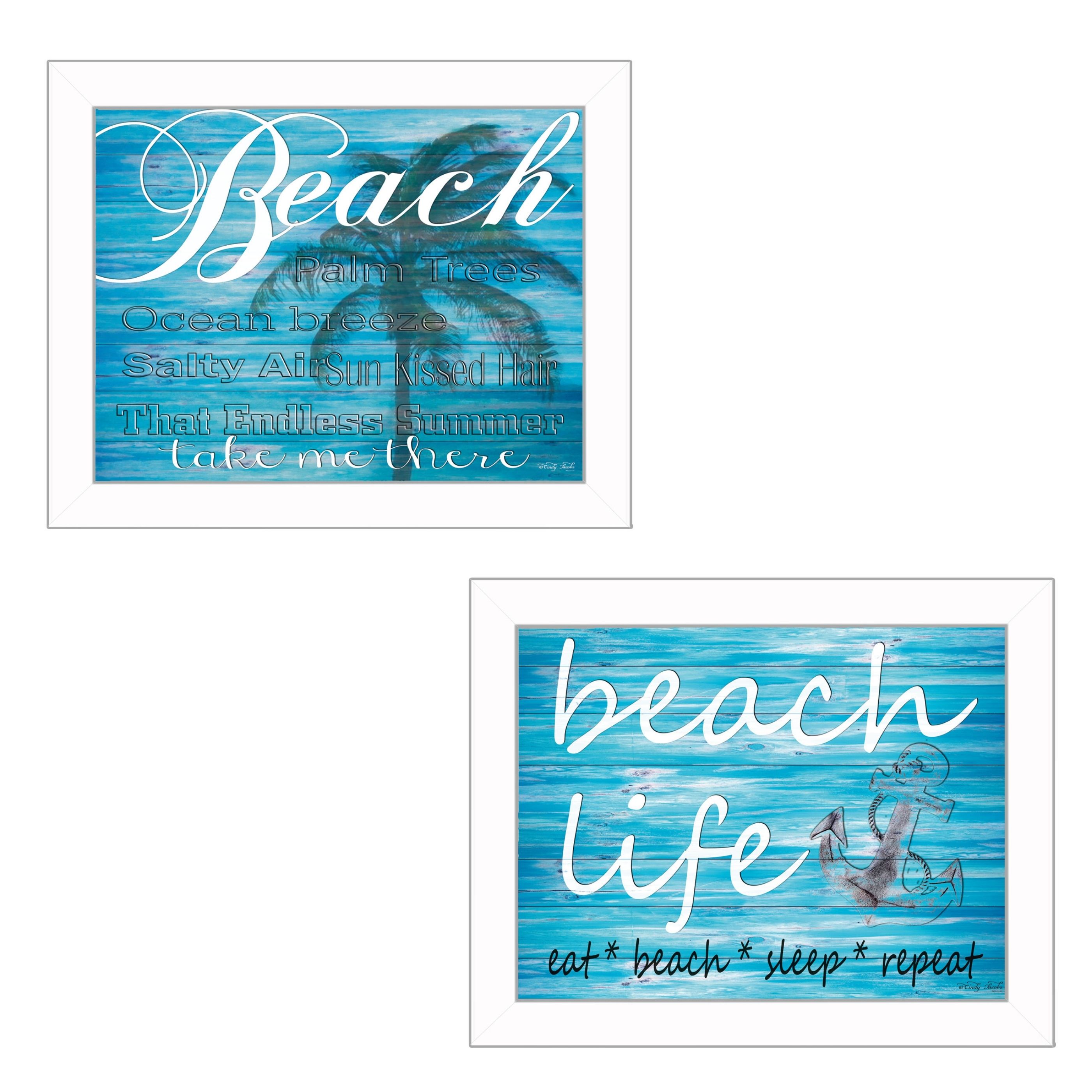 "Beach Life Collection" 2-Piece Vignette By Cindy Jacobs, Printed Wall Art, Ready To Hang Framed Poster, White Frame
