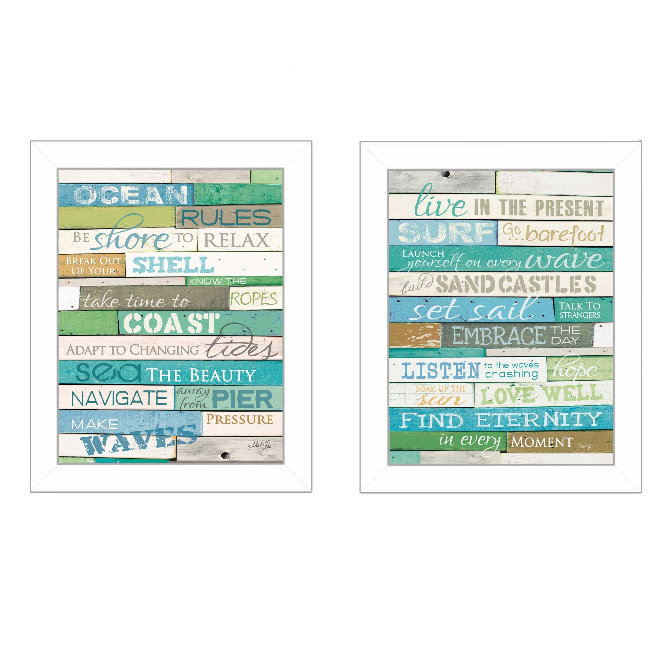 "Live in The Present Collection" 2-Piece Vignette By Marla Rae, Printed Wall Art, Ready To Hang Framed Poster, White Frame