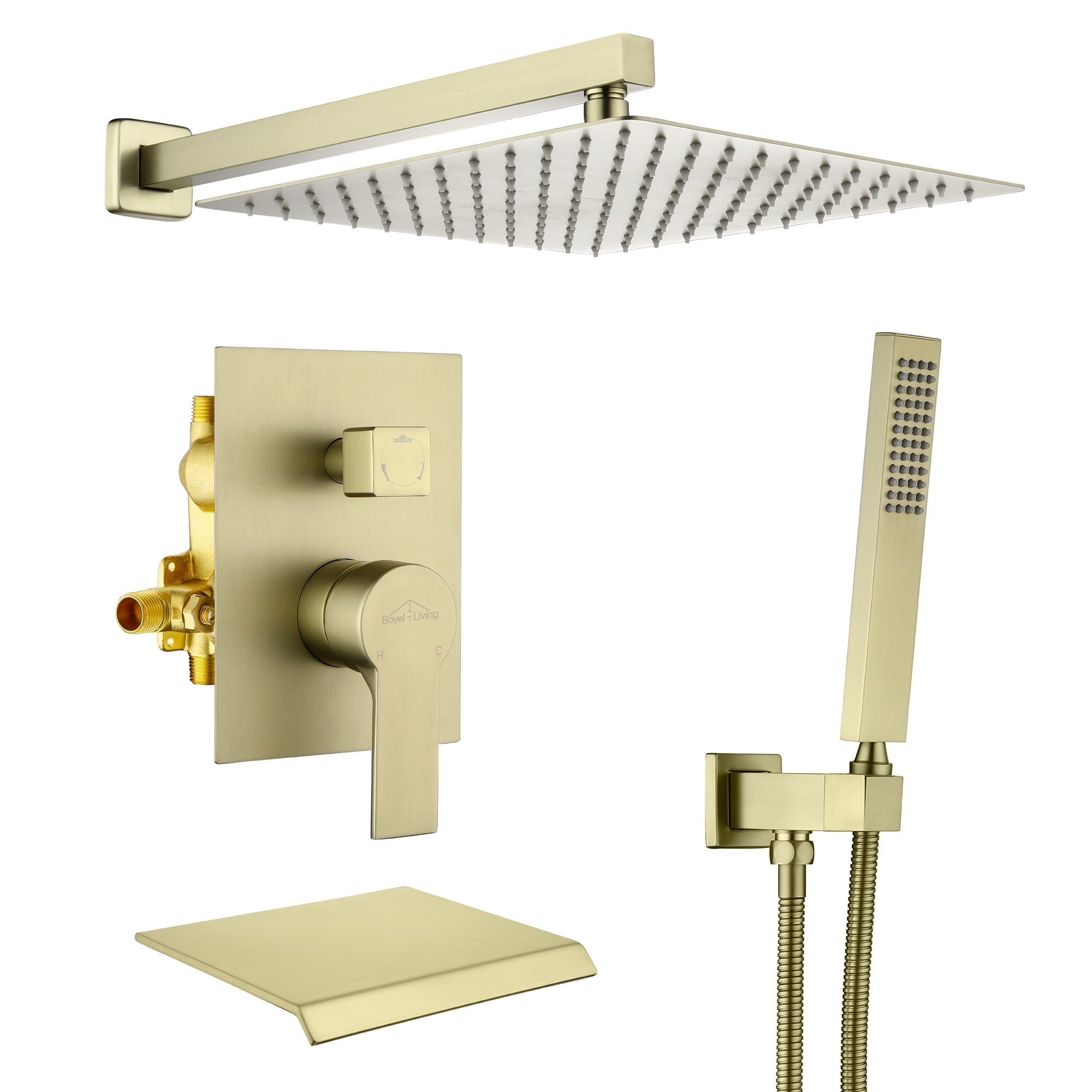 Boyel Living 12 in. Brushed Gold Shower System with Handheld and Tub Spout-Boyel Living