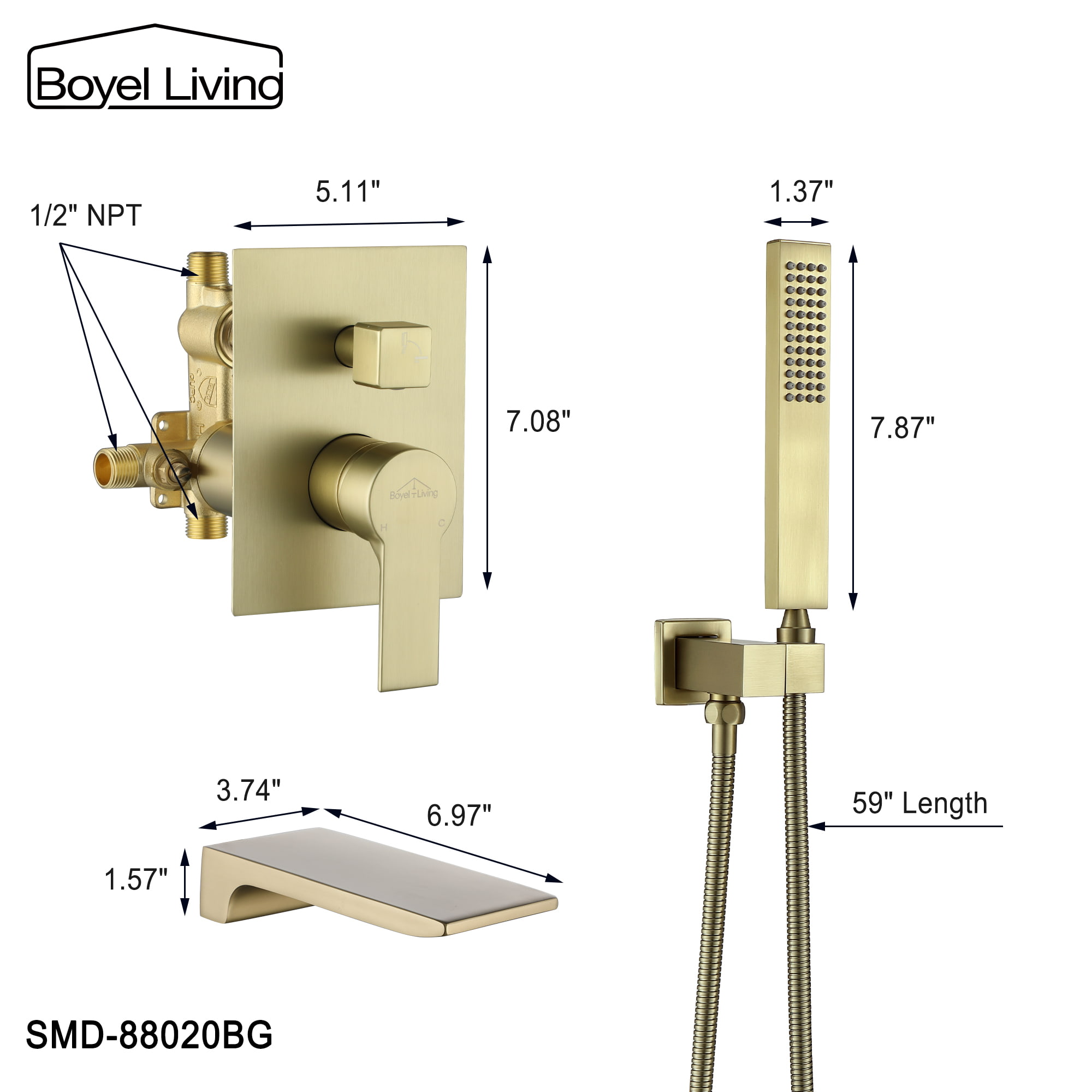 Single-Handle Wall Mounted Roman Bathtub Faucet with Hand Shower-Boyel Living