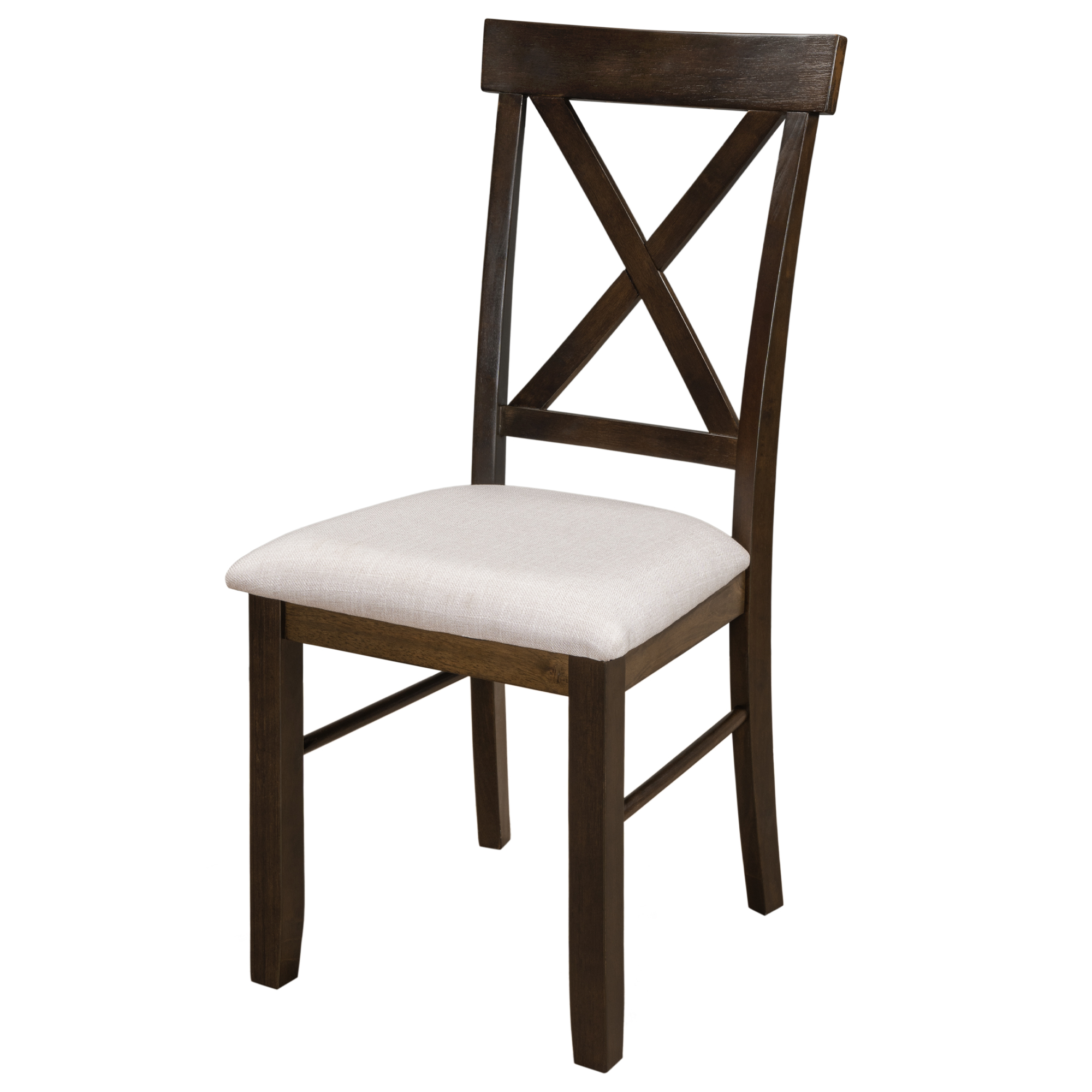 2 Pieces Farmhouse Rustic Wood Kitchen Upholstered X-Back Dining Chairs, Brown+Beige-Boyel Living