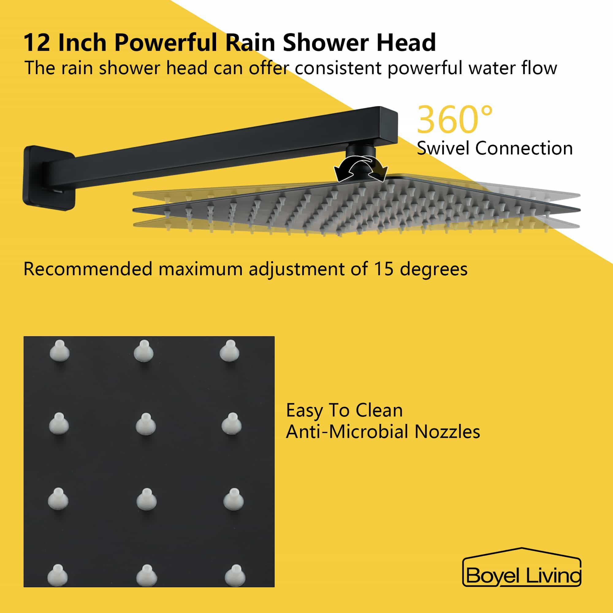 Boyel Living 2.5 GPM Wall Mount Dual Shower Heads Shower System with Handheld and Embeded Box in Matte Black-Boyel Living