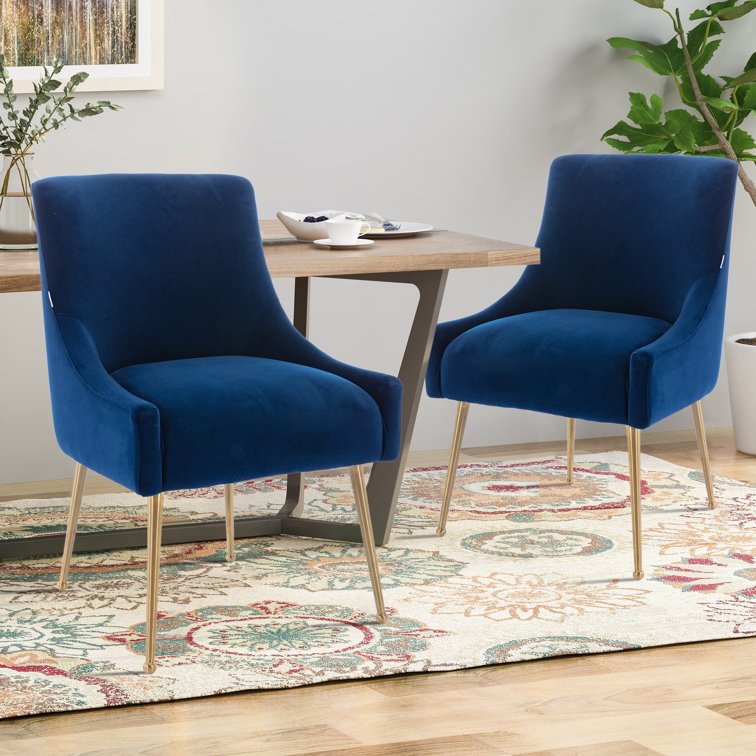 Velvet Dining Chair, Accent Side Chair With Adjustable Foot Nails, Set of 2-Boyel Living