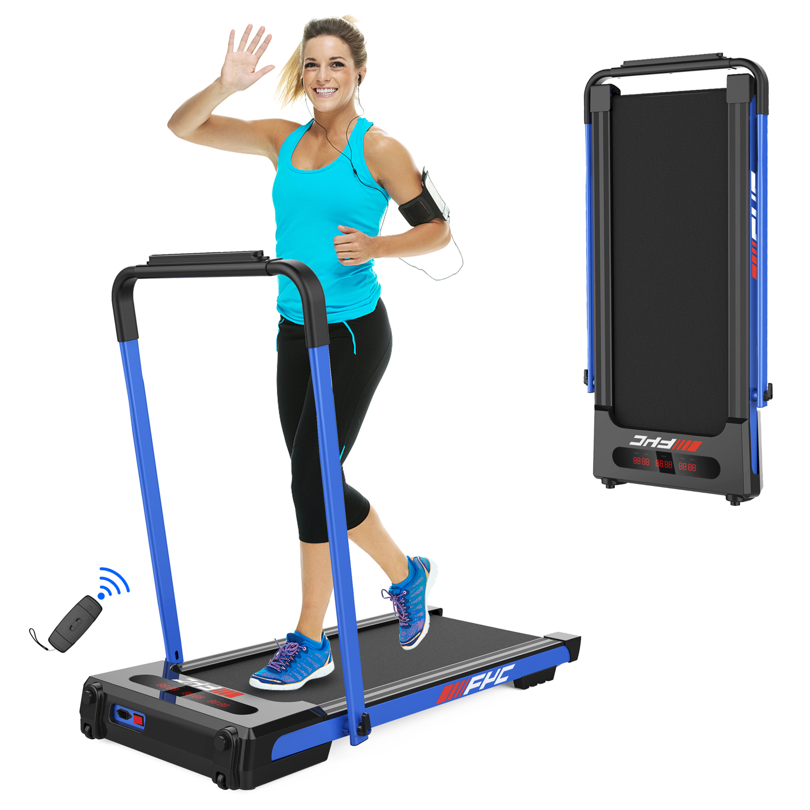 FYC 2 in 1 Under Desk Treadmill - 2.5 HP Folding Treadmill for Home, Installation-Free Foldable Treadmill Compact Electric Running Machine, Remote Control  LED Display Walking Running Jogging, Blue-Boyel Living