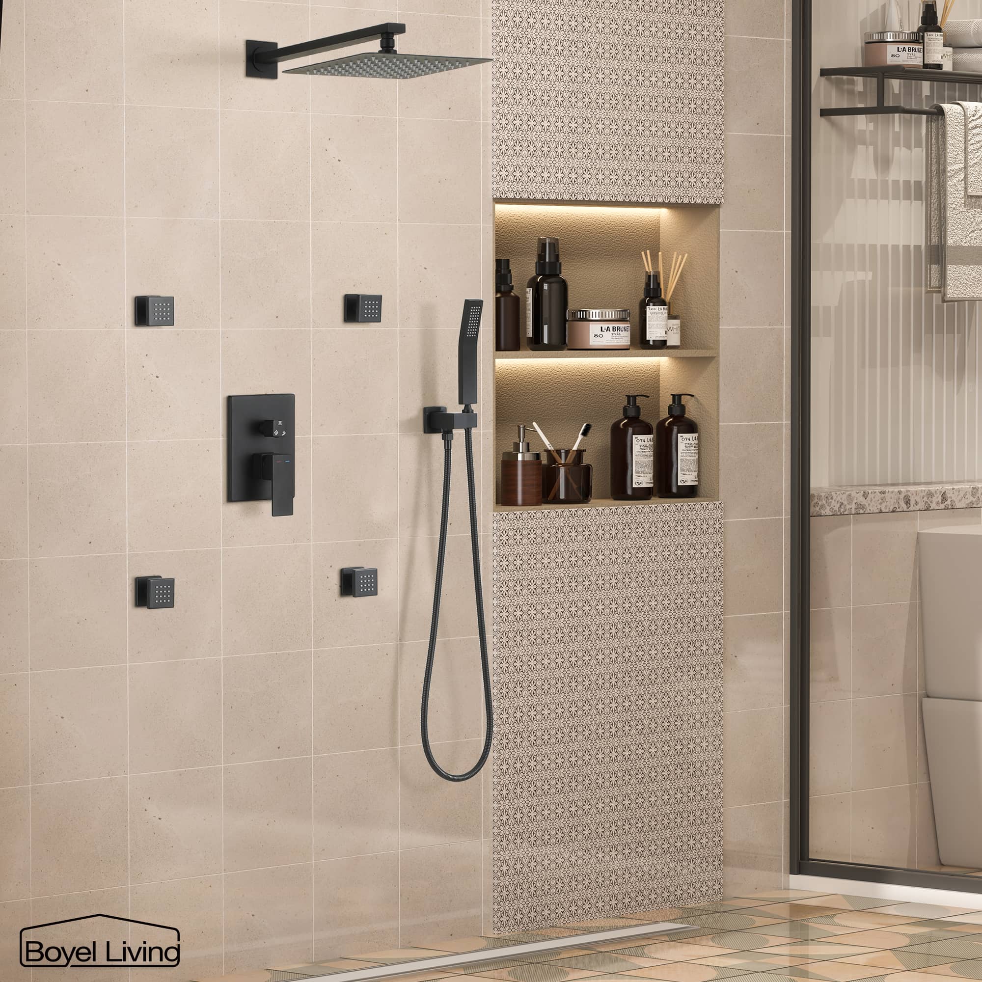 Boyel Living 10 in. Wall Mounted Shower System with 4-piece Massage Side Spray Jets-Boyel Living