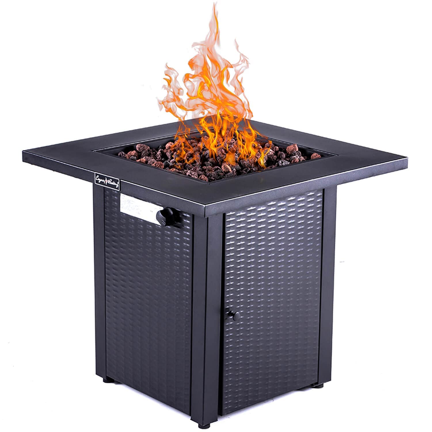 28in Outdoor Propane Fire Pit Table, 50,000BTU, Outside Gas Dinning Fire Table with Lid, Rattan  Wicker-Look, Lava Stone, ETL Certification, with Adjustable Flame Apply to Garden Patio Backyard-Boyel Living