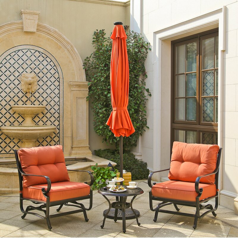 9ft Patio Umbrella Outdoor Market 32 LED Solar Umbrella with Tilt and Crank(Orange Red)-Boyel Living