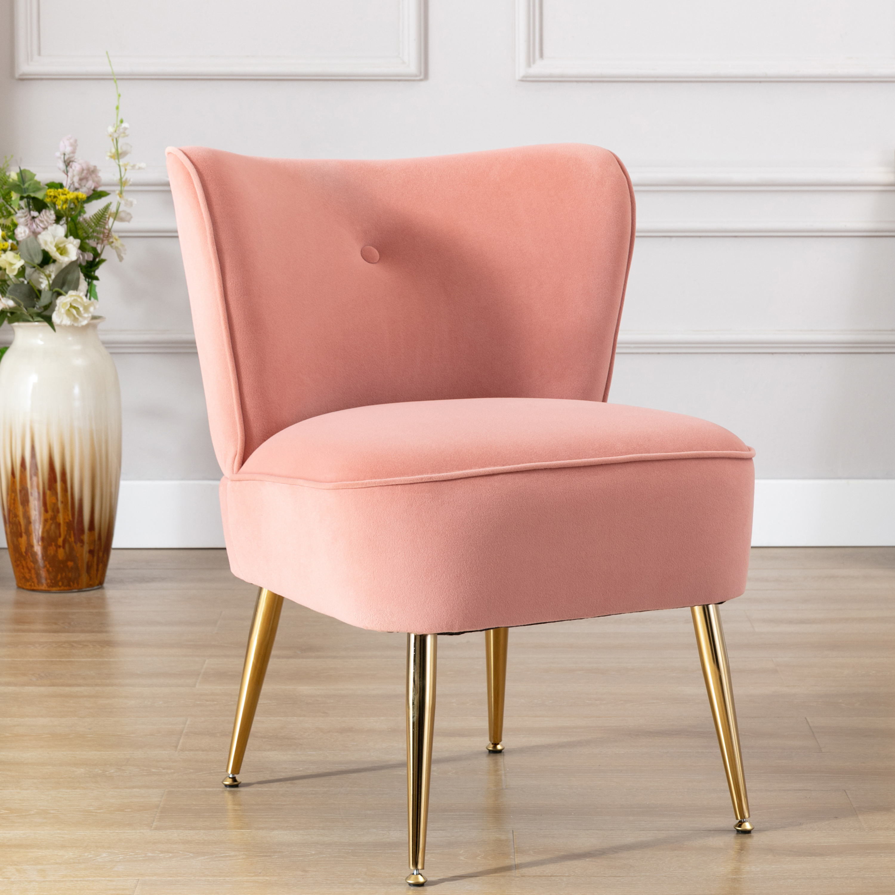 Accent Living Room Side Wingback Chair Pink Velvet Fabric Upholstered Seat Chairs Occasional Bedroom  Leisure Chairs-Boyel Living