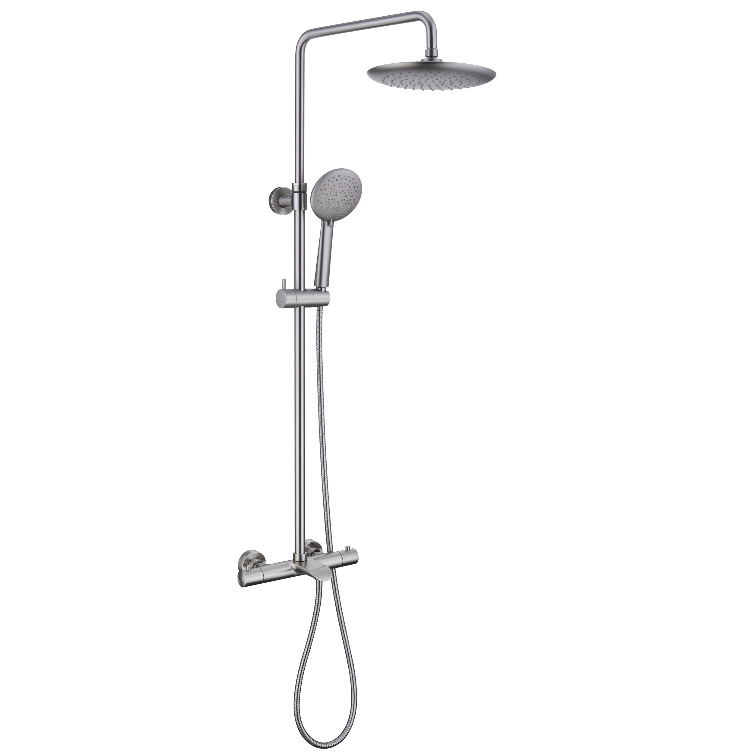 3 Function Wall Mount Round Thermostatic Rain Shower System with Tub Spout in Brushed Nickel-Boyel Living