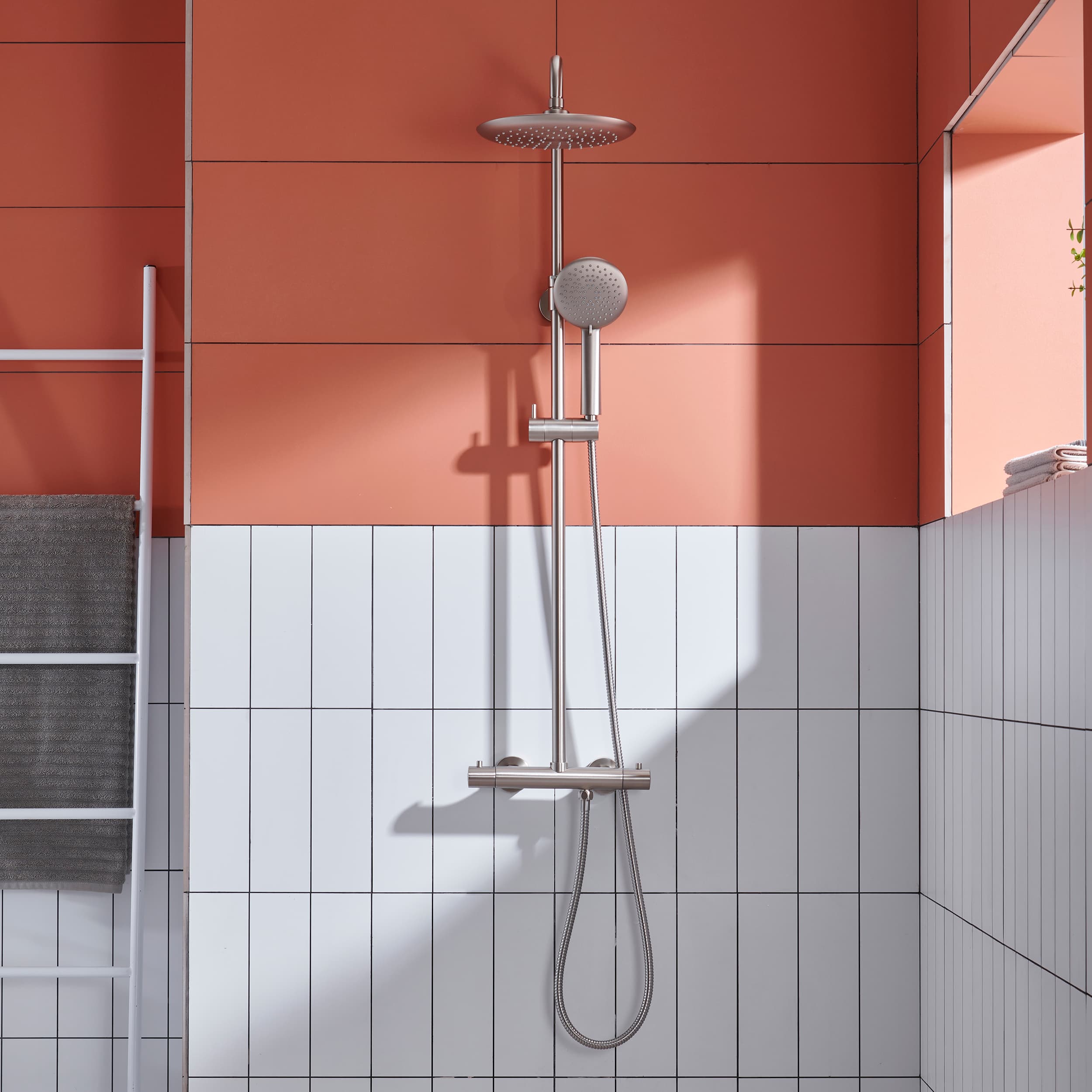 2 Function Wall Mount Round Thermostatic Rain Shower System in Brushed Nickel-Boyel Living