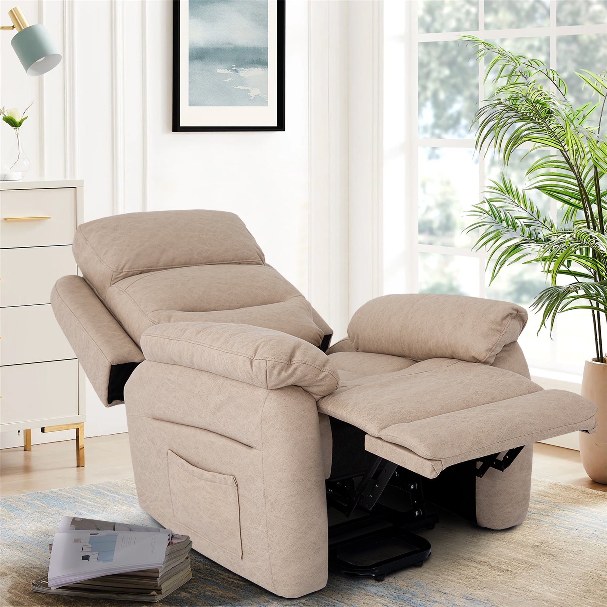Power Lift Assist Standard Recliner with Storage and Overstuffed Pillows-Boyel Living
