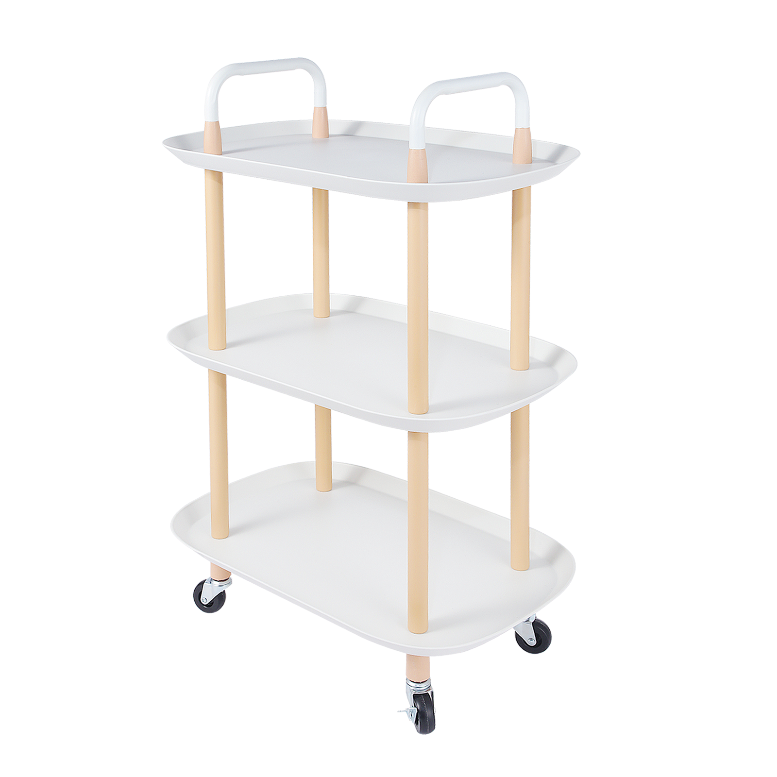 3-Tier Rolling Storage Utility Cart, Heavy Duty Craft Cart with Wheels and Handle, White-Boyel Living