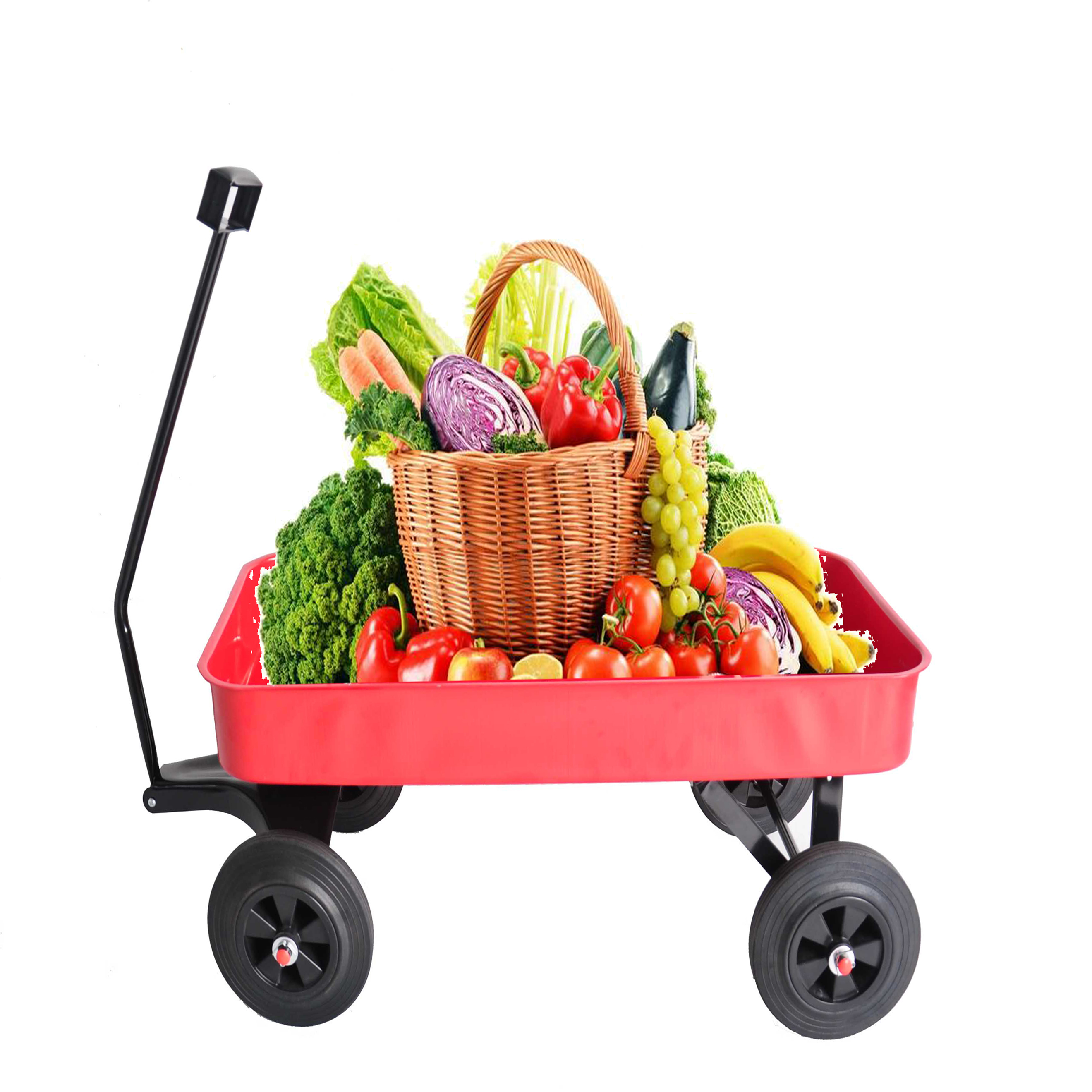 Garden cart Reuniong  Railing,  solid Wheels, All Terrain Cargo Wagon with 280lbs Weight Capacity, Red-Boyel Living