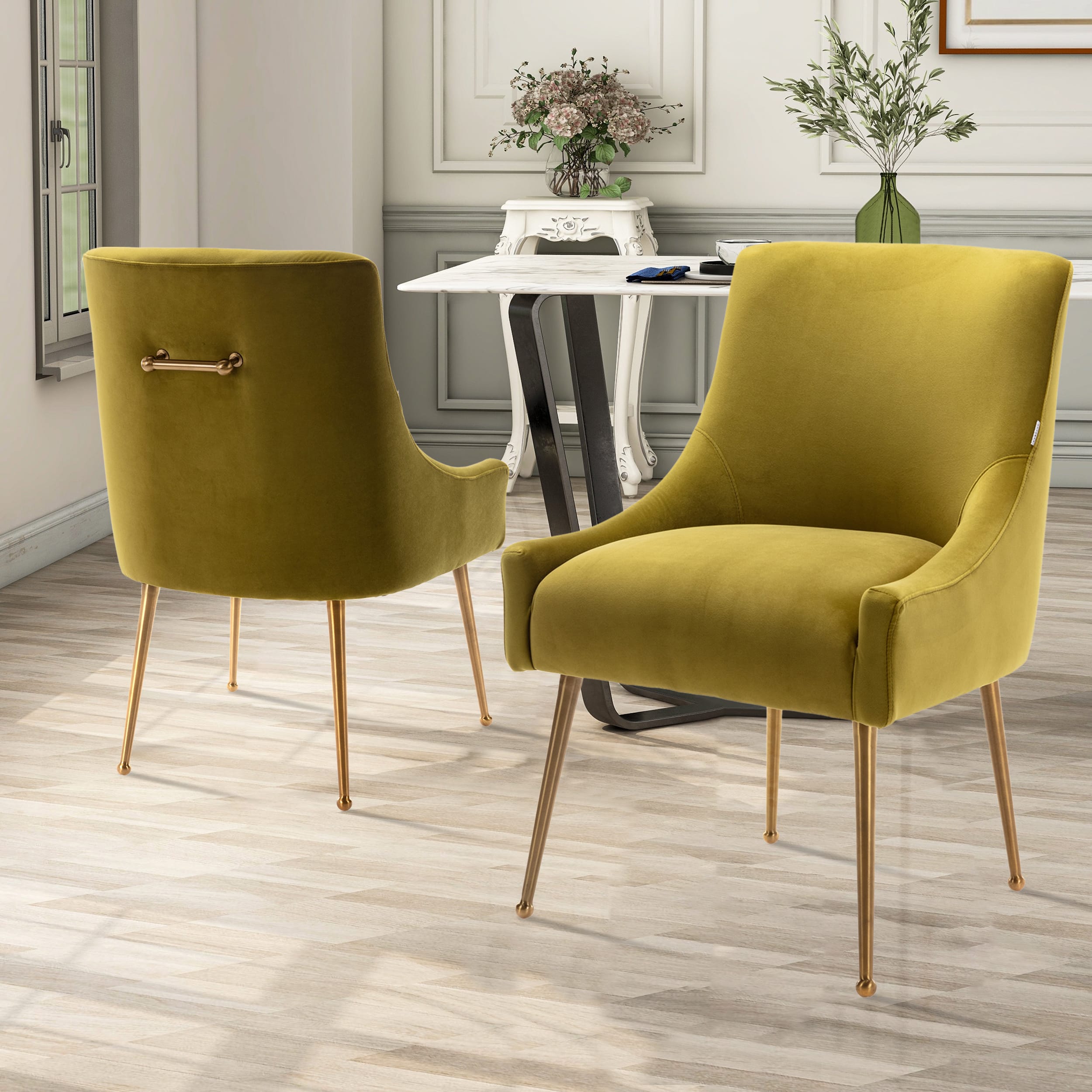 Velvet Dining Chair, Accent Side Chair With Adjustable Foot Nails, Set of 2-Boyel Living