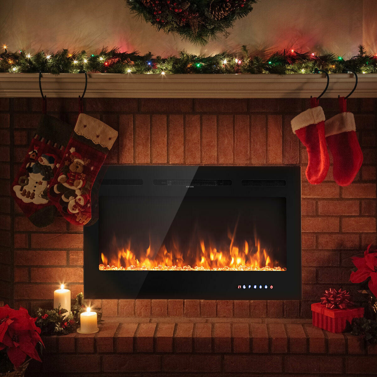 40" Recessed Wall Mounted Electric Fireplace with Multicolor Flame-Boyel Living